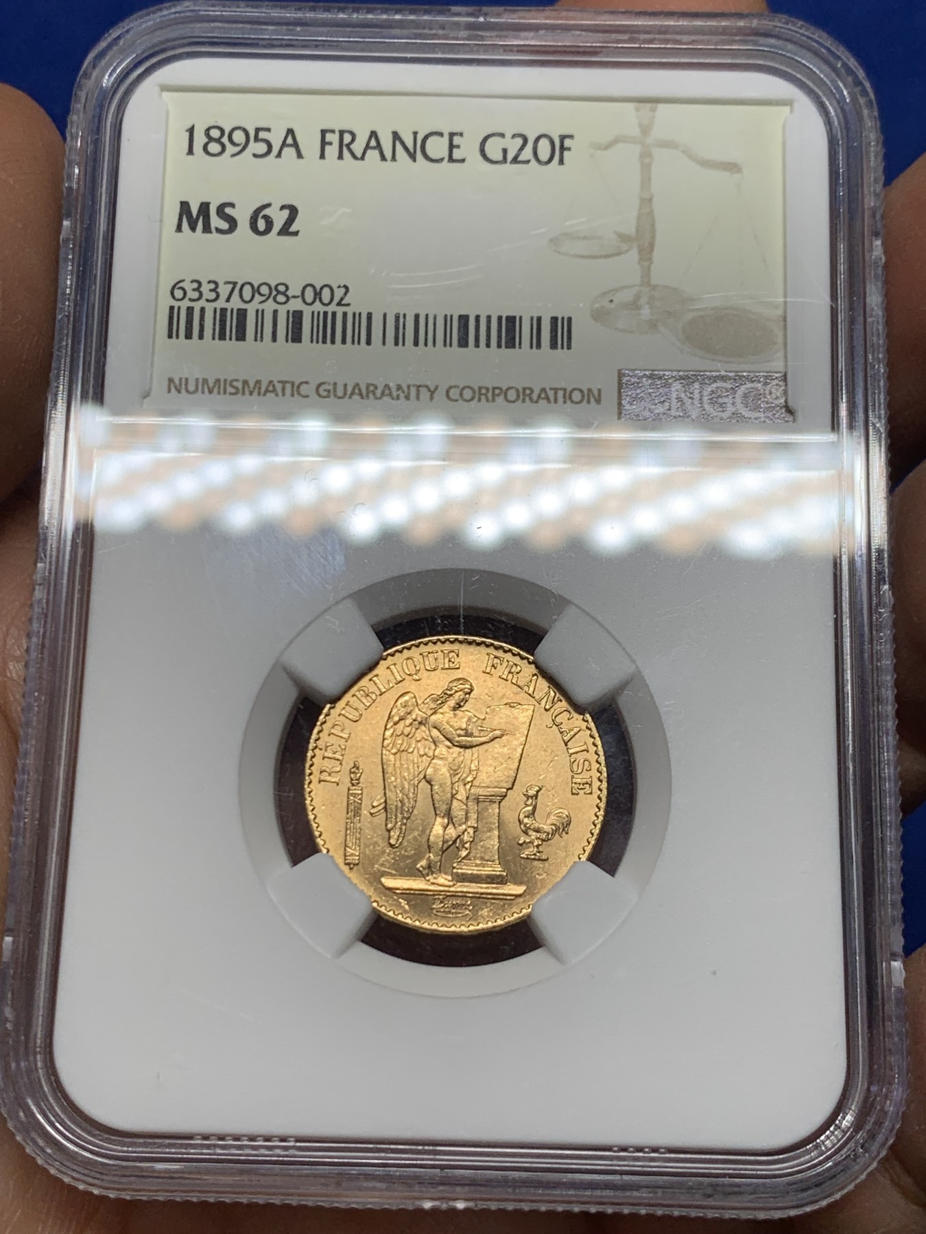 《竞宝斋》圣诞专辑  第二场  第228场 定制纪念章相赠 (全场顺丰包邮) NGC-MS62 法国 1895年 天使20法郎金币 转光好品 热门品种 漂亮