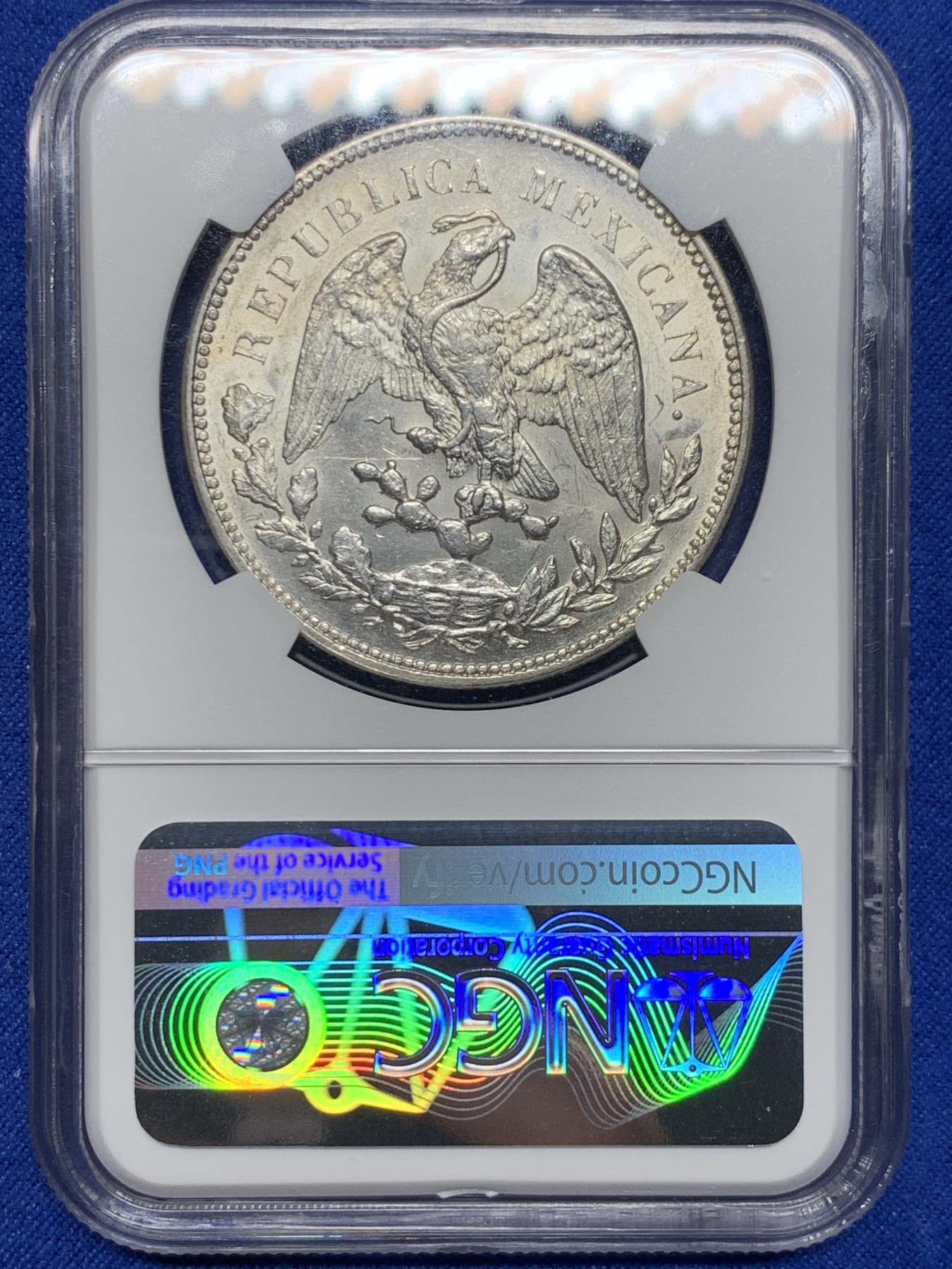 《竞宝斋》圣诞专辑  第二场  第228场 定制纪念章相赠 (全场顺丰包邮) NGC MS63 墨西哥1908年MoAM版直边鹰洋1比索银币 墨西哥本土ngc评级