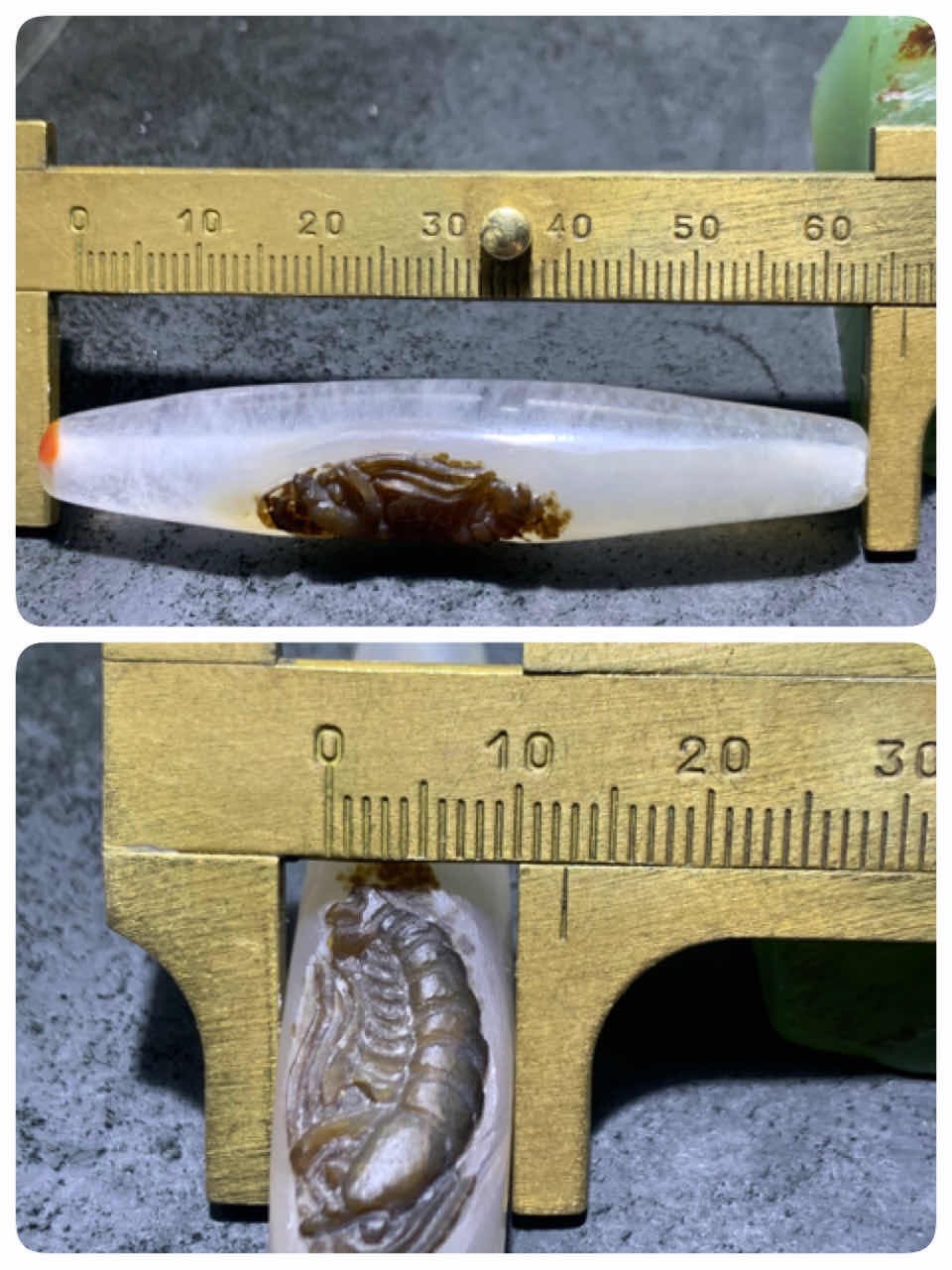 精美亚光冰飘战国红玛瑙手工雕刻虾随形桶珠一颗！