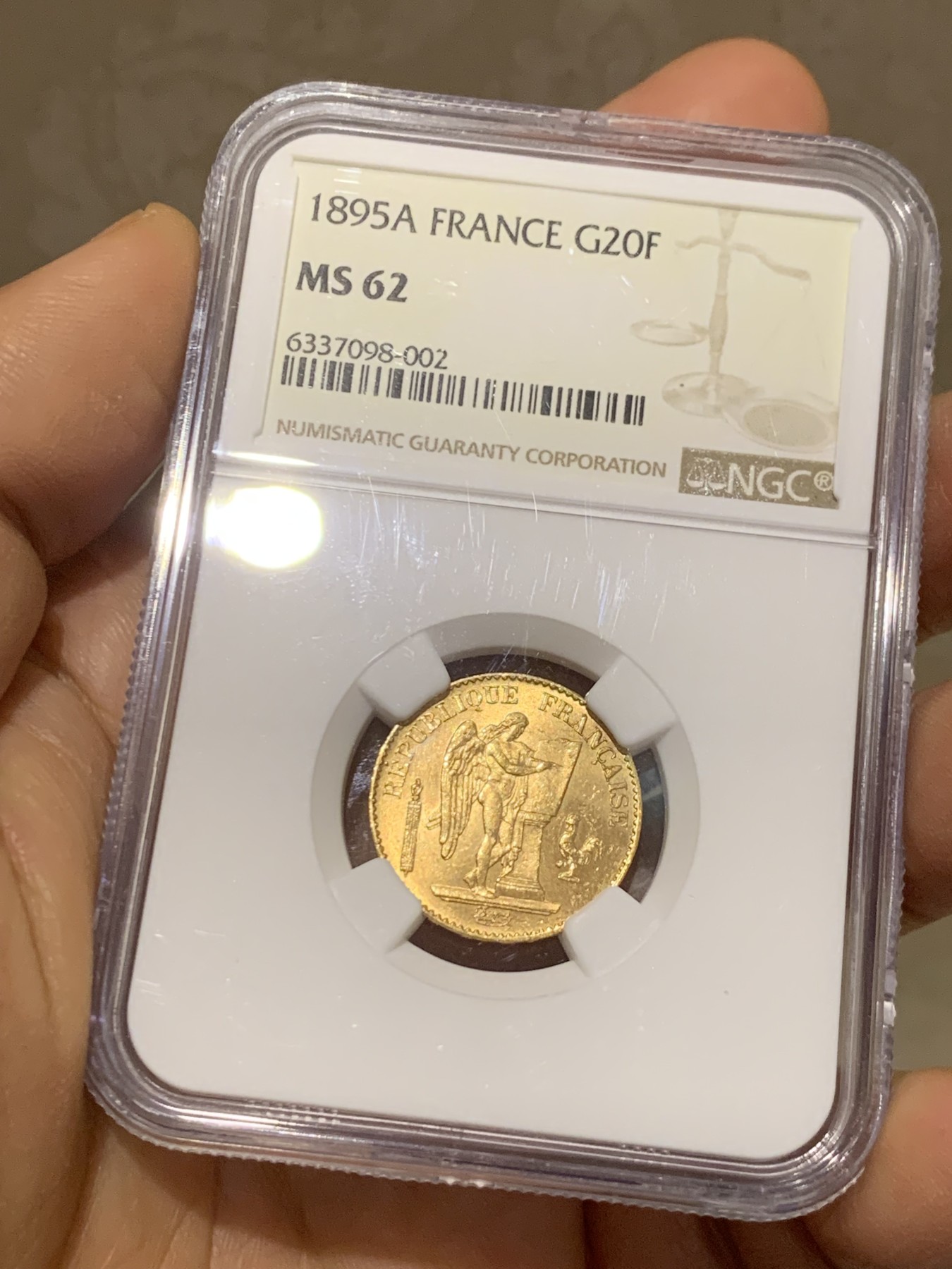 《竞宝斋》圣诞专辑  第二场  第228场 定制纪念章相赠 (全场顺丰包邮) NGC-MS62 法国 1895年 天使20法郎金币 转光好品 热门品种 漂亮