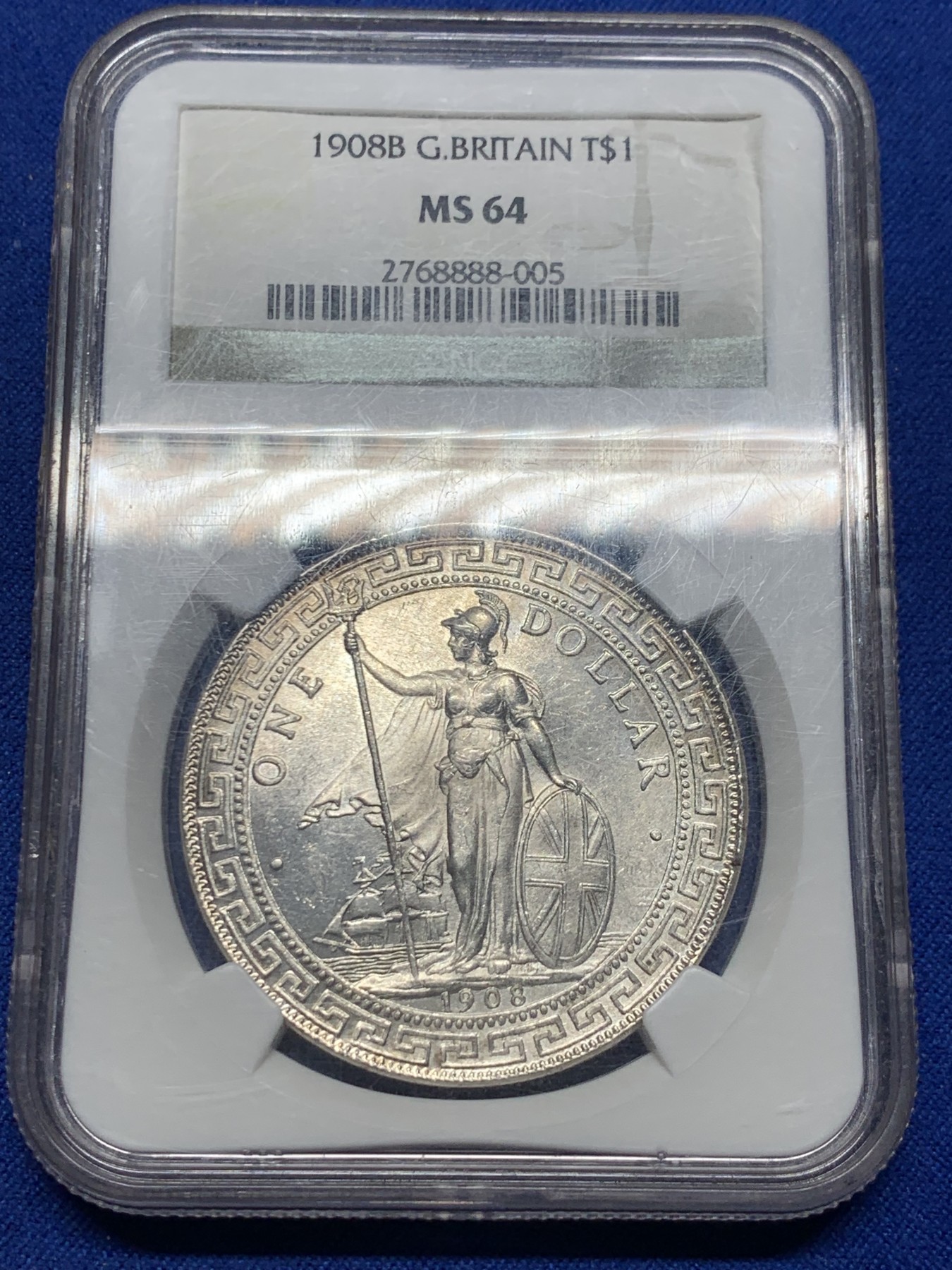 《竞宝斋》圣诞专辑  第二场  第228场 定制纪念章相赠 (全场顺丰包邮) NGC-MS64 1908年B 站洋一元 银币 不错的年份 淡黄彩