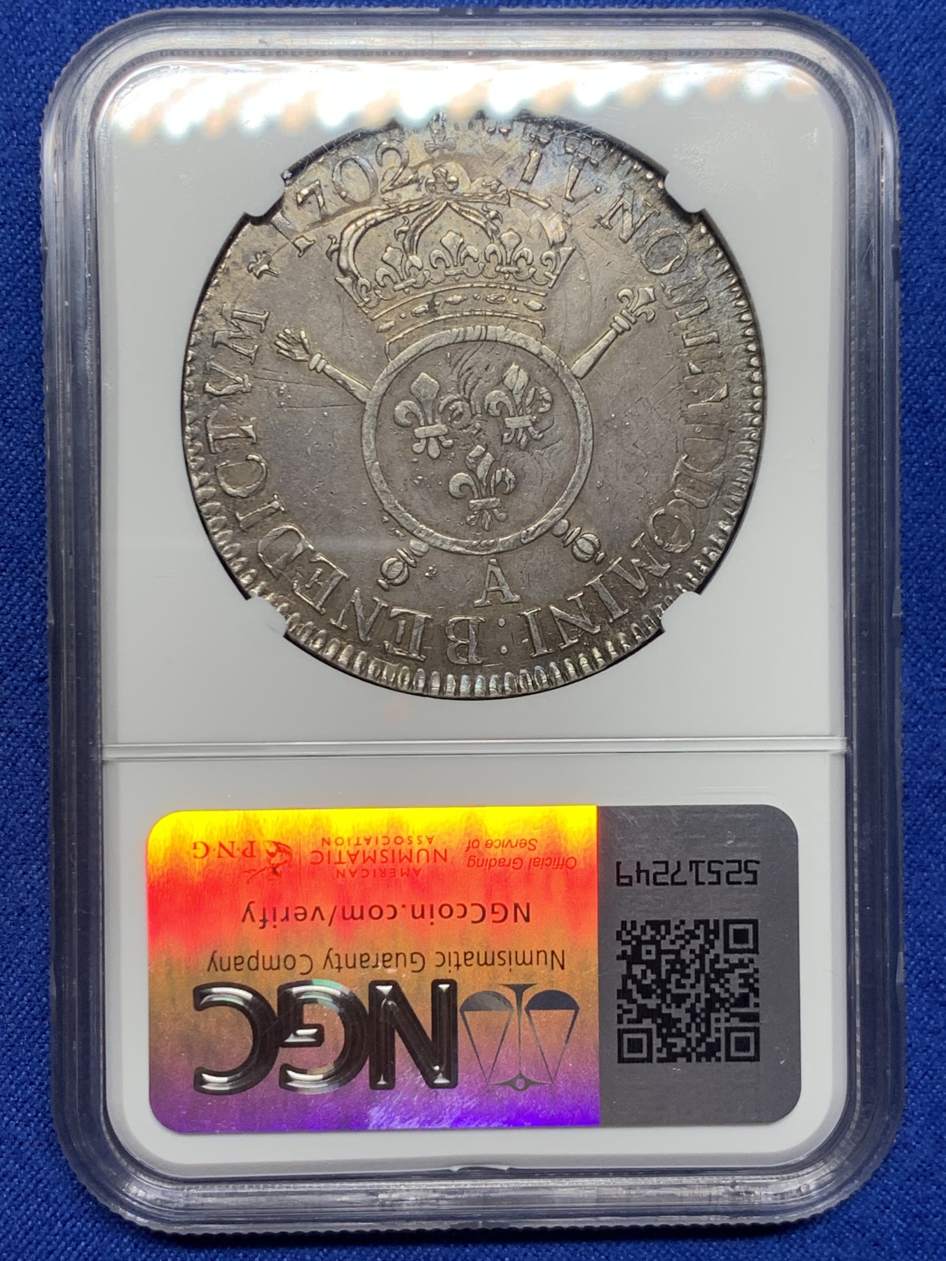 《竞宝斋》圣诞专辑  第二场  第228场 定制纪念章相赠 (全场顺丰包邮) NGC-XF45 1702年 法国 路易十四 1埃居 银币 老包浆，细节佳