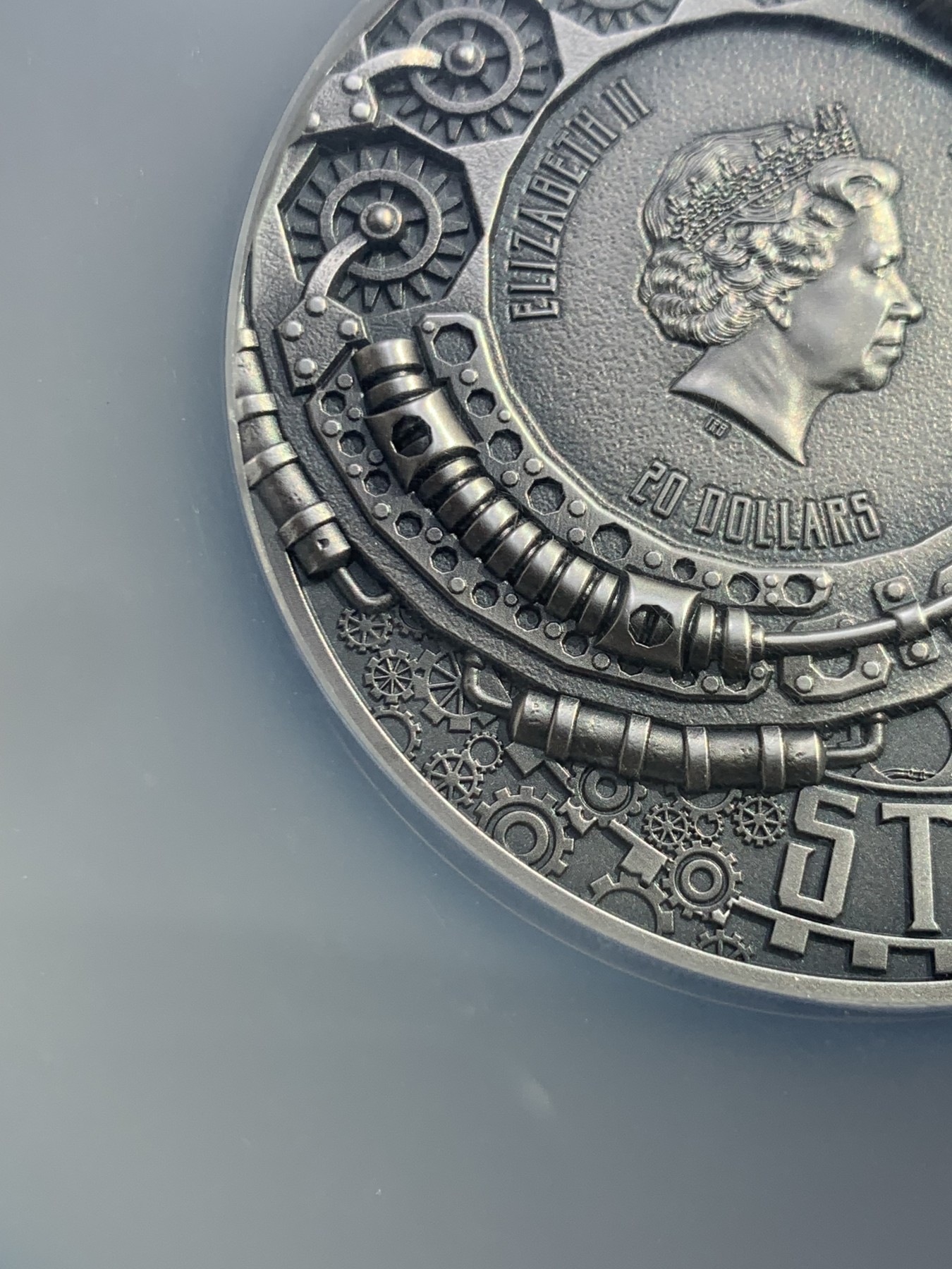 《竞宝斋》圣诞专辑  第二场  第228场 定制纪念章相赠 (全场顺丰包邮) NGC MS70 2022年库克蒸汽朋克系列-鹦鹉螺浮雕镀金仿古纪念银币 盒装  50mm 3盎司 999银 发行量888枚