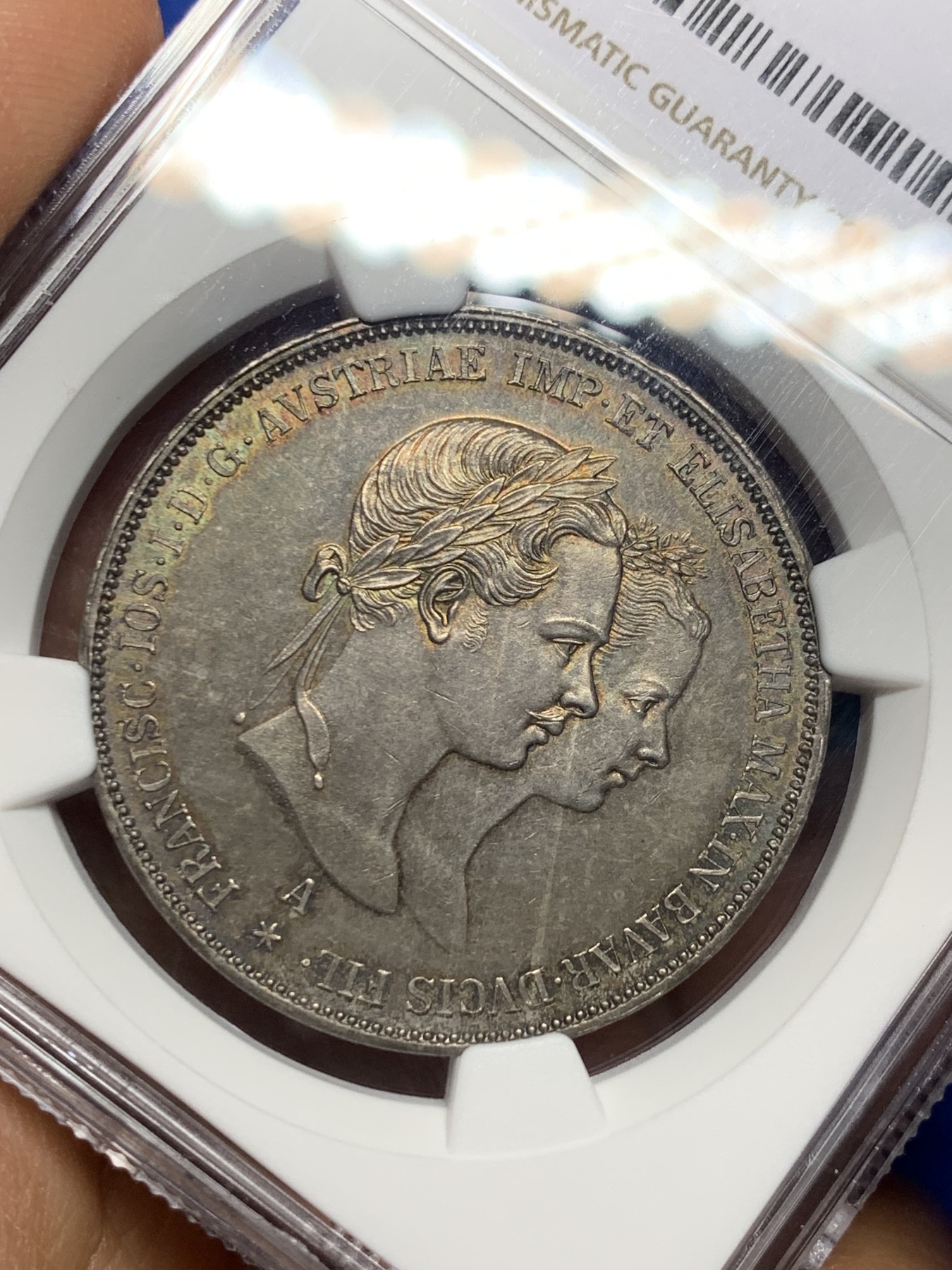 《竞宝斋》圣诞专辑  第二场  第228场 定制纪念章相赠 (全场顺丰包邮) NGC-MS62 奥匈帝国 1854年 2盾 茜茜公主大婚纪念银币 包浆纯粹 浮雕神圣深邃 年度收藏精选