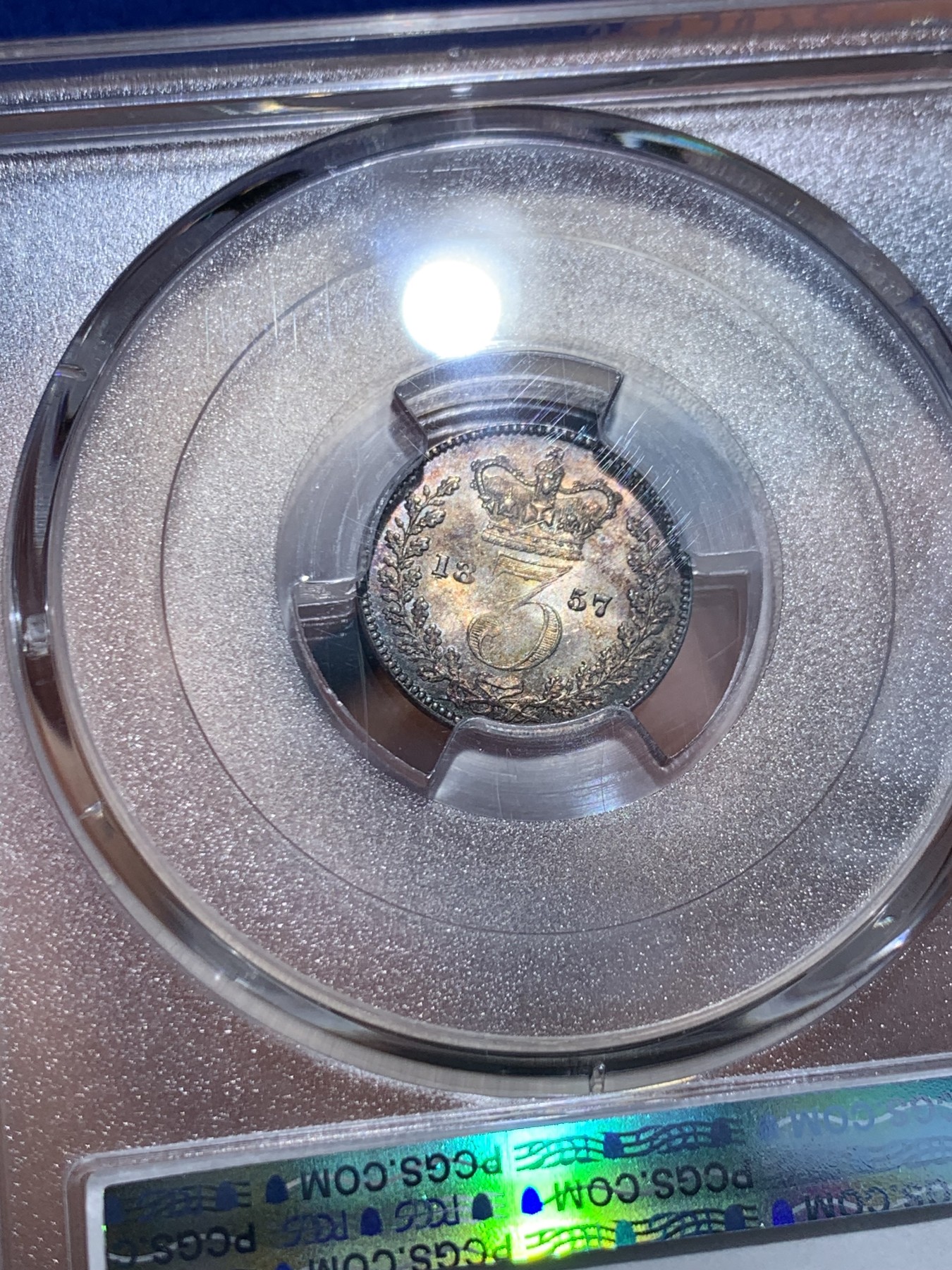 《竞宝斋》圣诞专辑  第二场  第228场 定制纪念章相赠 (全场顺丰包邮) 4枚一组 PCGS PL63-67 英国1857小维早期濯足币，1D+2D+3D+4D面值，顶级分数PL状态，附送原盒传承有序