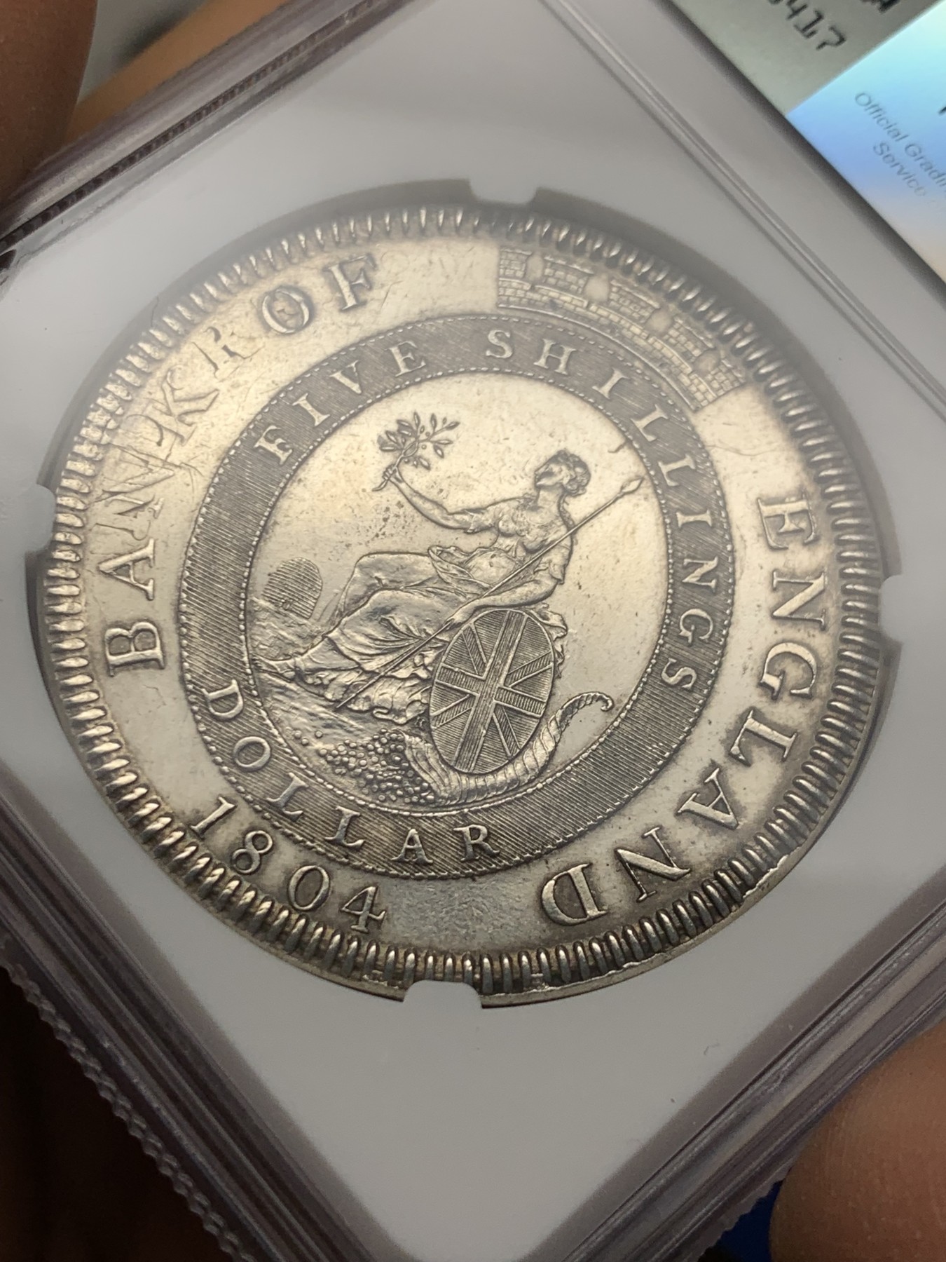 《竞宝斋》圣诞专辑  第二场  第228场 定制纪念章相赠 (全场顺丰包邮) NGC UNCD 英国1804年乔治三世5先令银币 ESC-148稀有版别