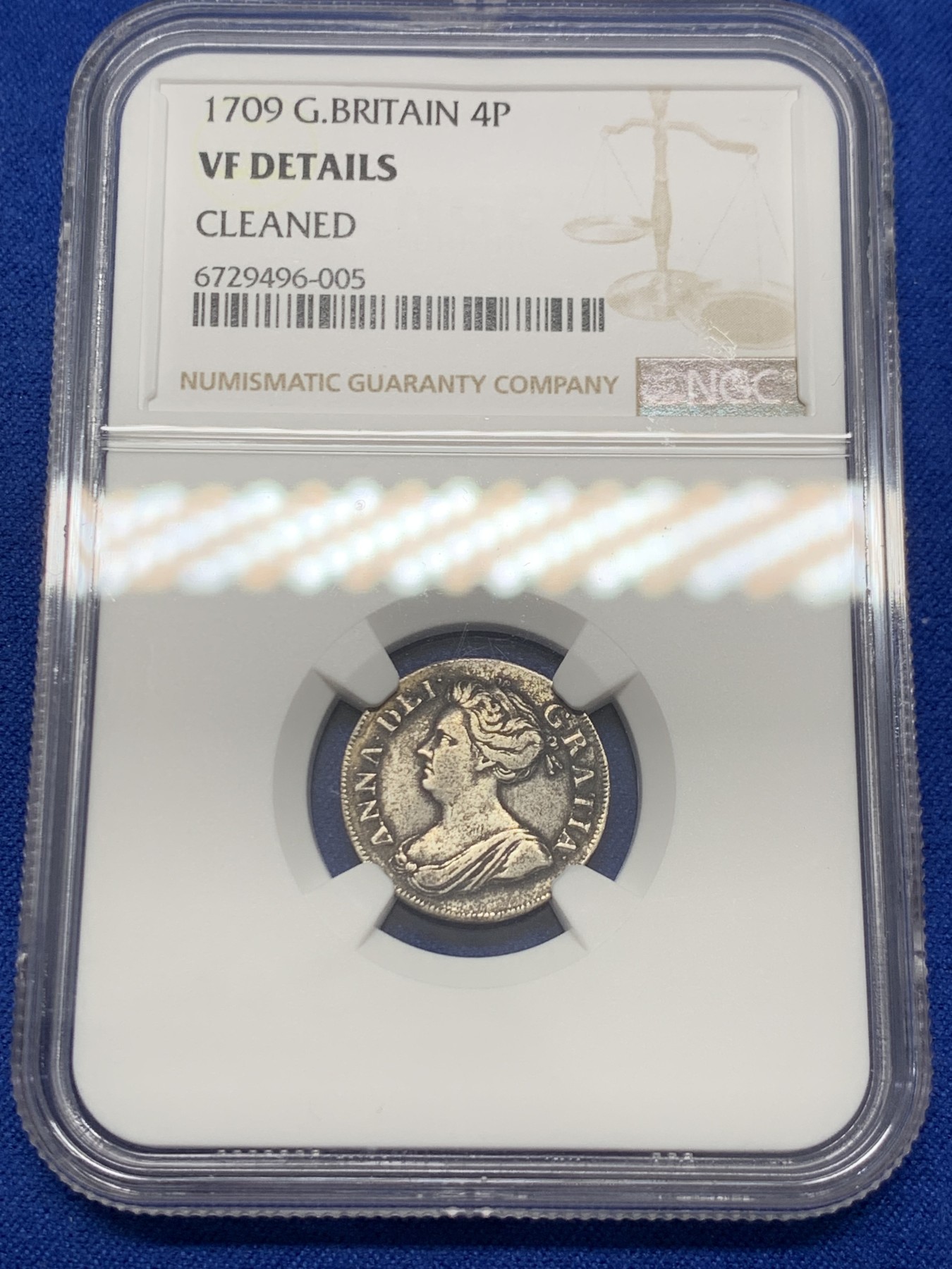 《竞宝斋》圣诞专辑  第二场  第228场 定制纪念章相赠 (全场顺丰包邮) 4枚一组 NGC 英国1709安妮女王濯足币，1P+2P+3P+4P面值，R级珍惜度