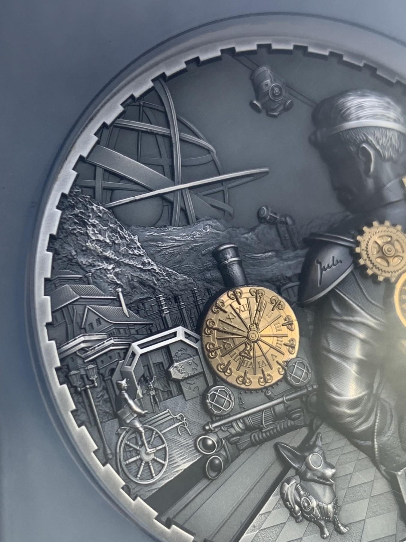 《竞宝斋》圣诞专辑  第二场  第228场 定制纪念章相赠 (全场顺丰包邮) NGC MS70 2021年库克蒸汽朋克系列-喷气背包浮雕镀金仿古纪念银币 盒装  50mm 3盎司 999银 发行量888枚