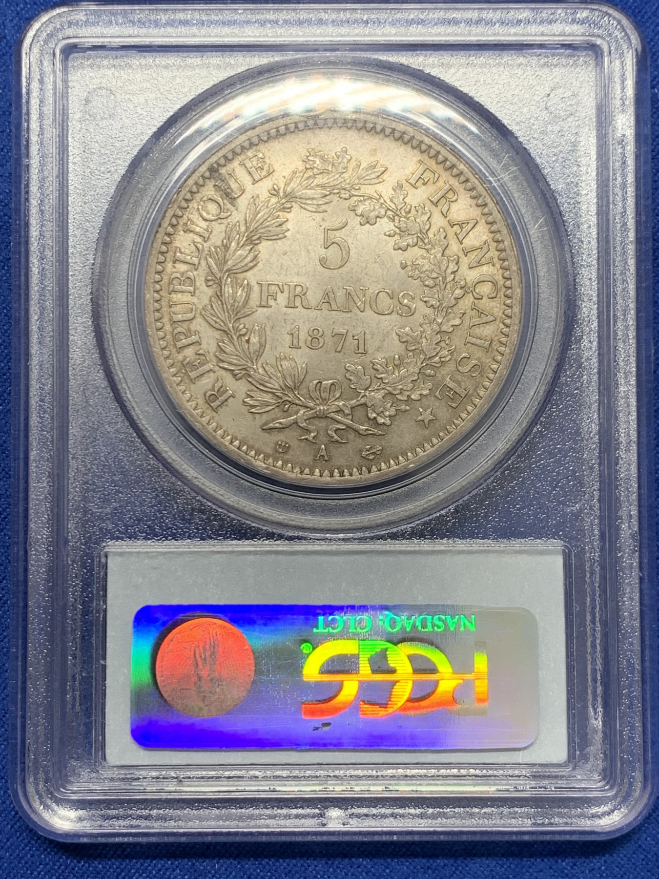 《竞宝斋》圣诞专辑  第二场  第228场 定制纪念章相赠 (全场顺丰包邮) PCGS-MS63 法国 1871巴黎公社大力神5法郎银币，这不是三共也不是二共，而是第一个无产阶级临时政府，厂标三叉戟，国内首见！
