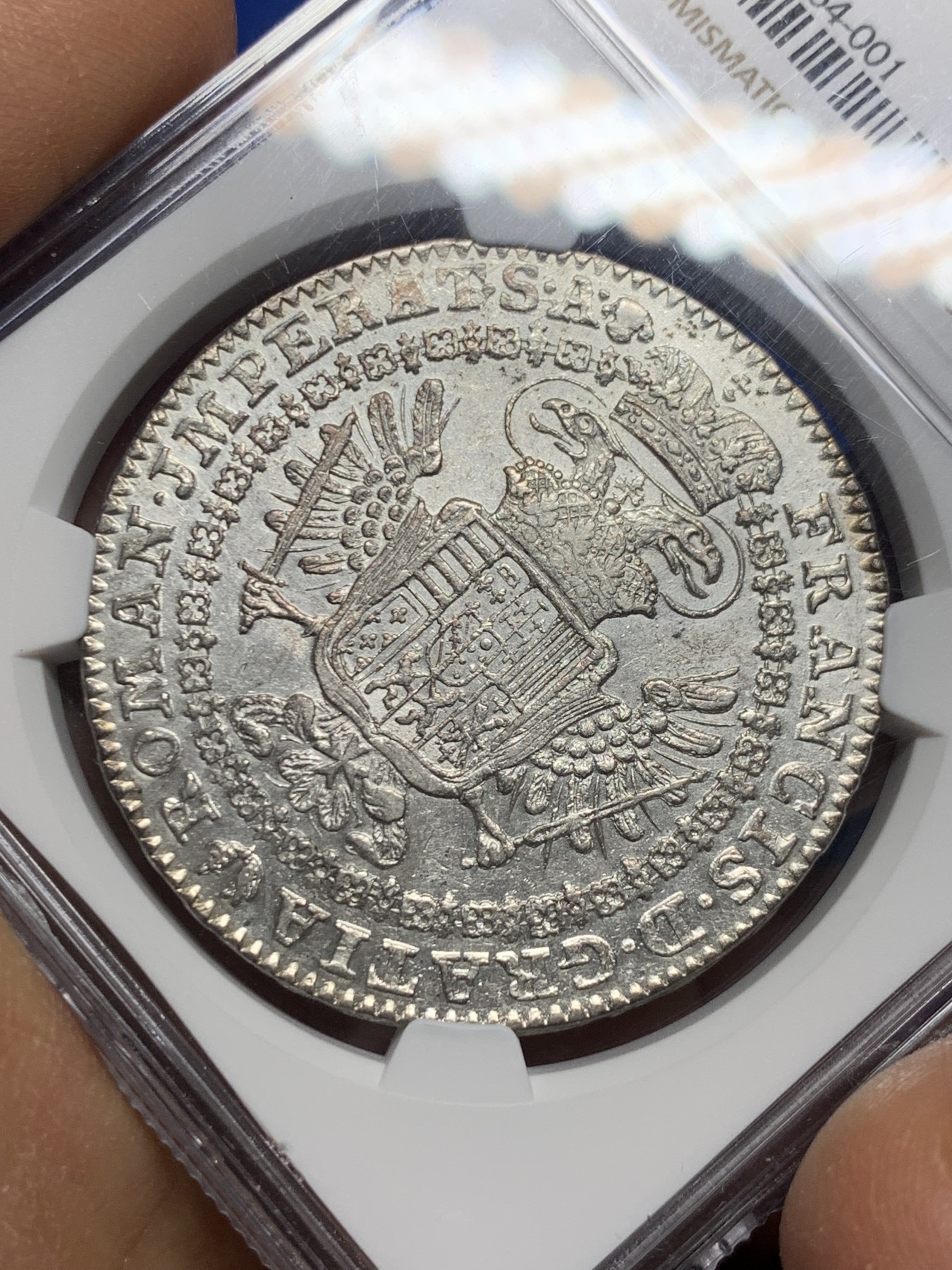 《竞宝斋》圣诞专辑  第二场  第228场 定制纪念章相赠 (全场顺丰包邮) NGC-AU58 1765年奥属尼德兰1泰勒大银币 唯一评级记录，君主为大奶妈与弗朗茨一世，比单独大奶妈那版少很多，底板很好，高点也在，有些低评了