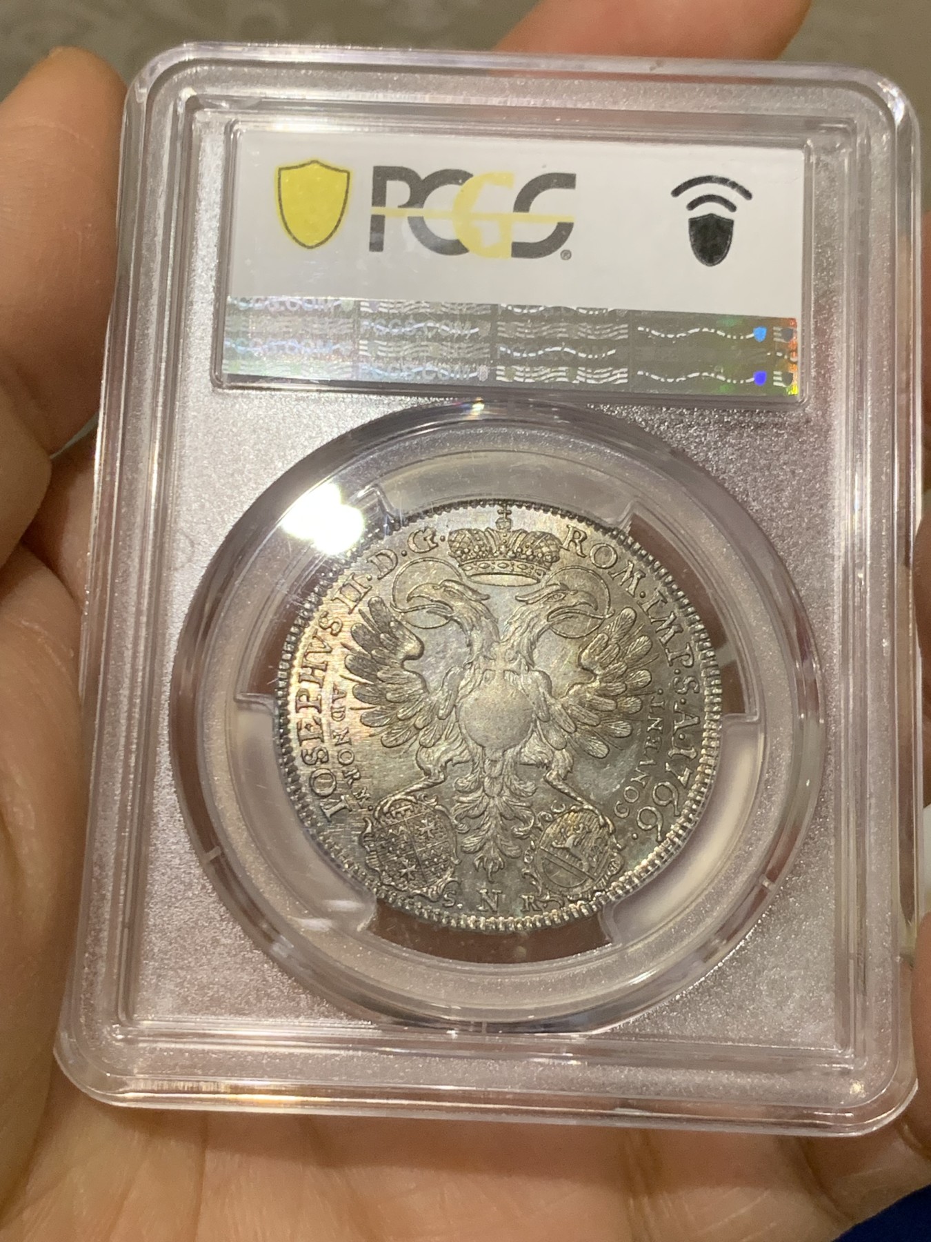 《竞宝斋》圣诞专辑  第二场  第228场 定制纪念章相赠 (全场顺丰包邮) PCGS-MS62 1766神圣罗马帝国弗里德贝格重甲武士1/2泰勒银币 非常少见，PL底板
