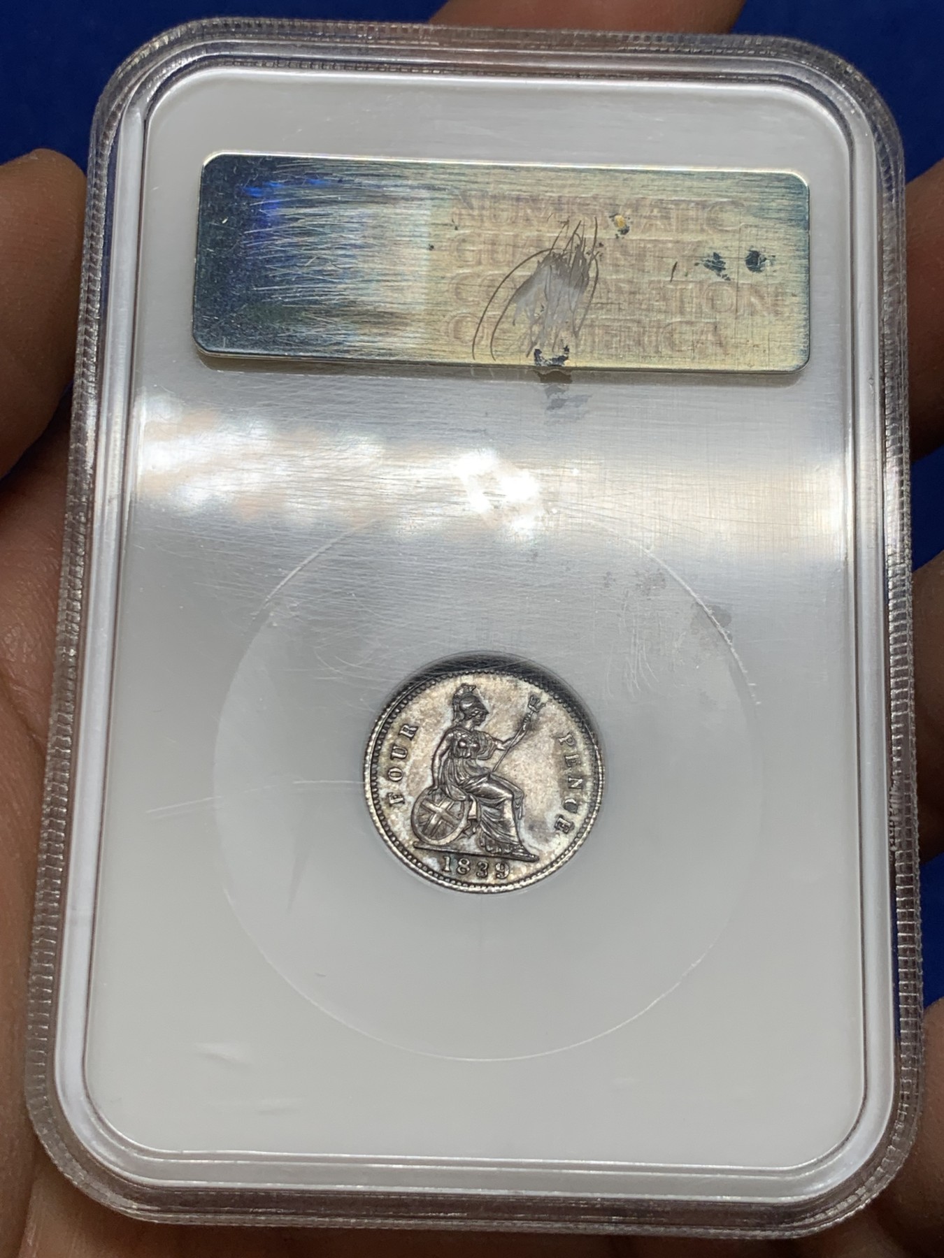 《竞宝斋》圣诞专辑  第二场  第228场 定制纪念章相赠 (全场顺丰包邮) NGC MS64 英国1839年小维groat四便士银币 整体PL感十足 深彩包浆 双面非常均匀