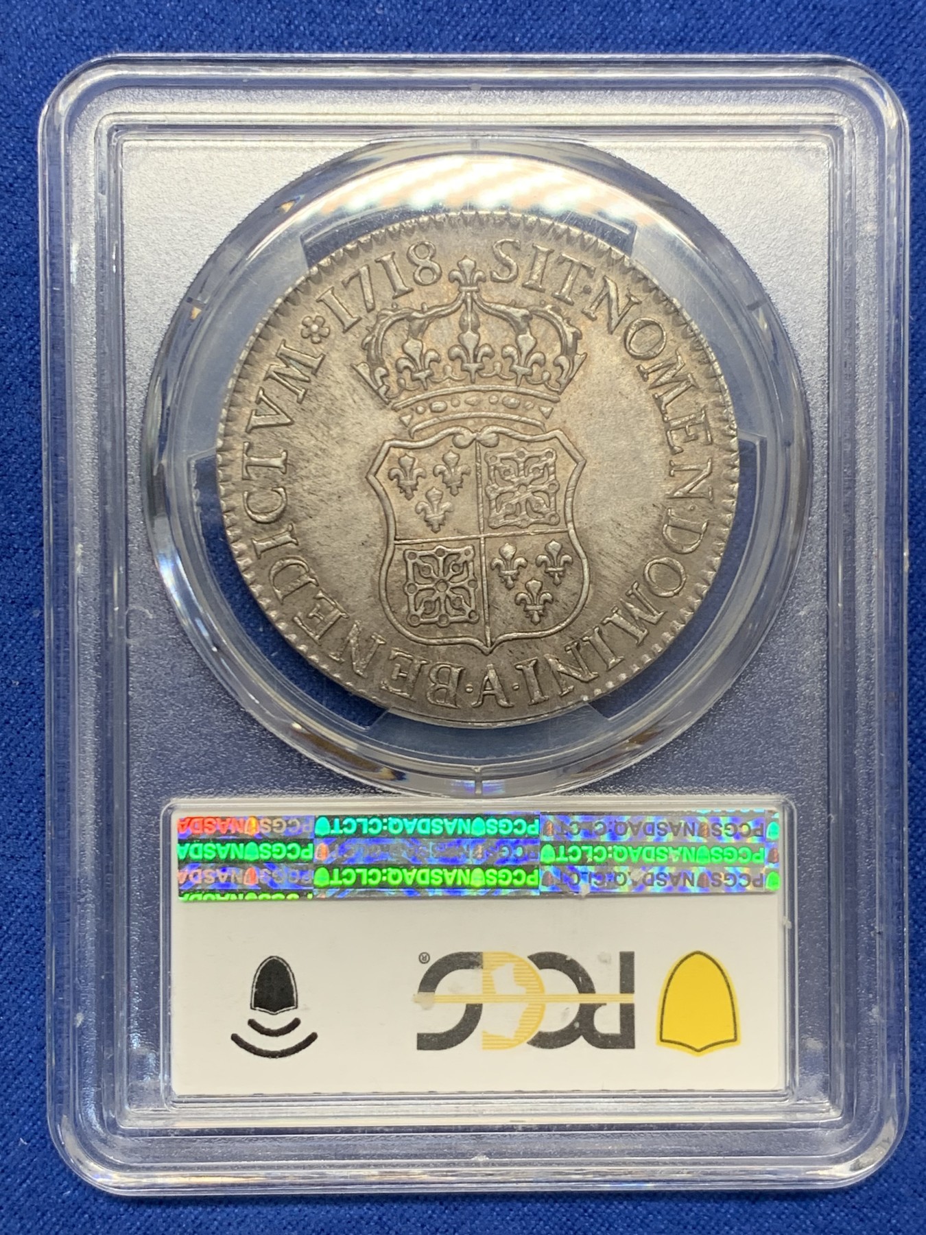 《竞宝斋》圣诞专辑  第二场  第228场 定制纪念章相赠 (全场顺丰包邮) PCGS-MS62 法国1718-A路易十五幼年版埃居 好彩少见MS出分品种 少减重痕 双面全深打 法系必备