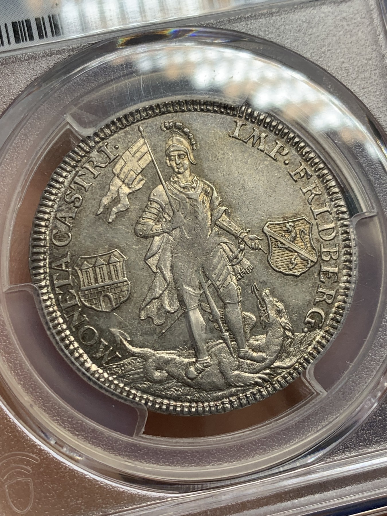 《竞宝斋》圣诞专辑  第二场  第228场 定制纪念章相赠 (全场顺丰包邮) PCGS-MS62 1766神圣罗马帝国弗里德贝格重甲武士1/2泰勒银币 非常少见，PL底板