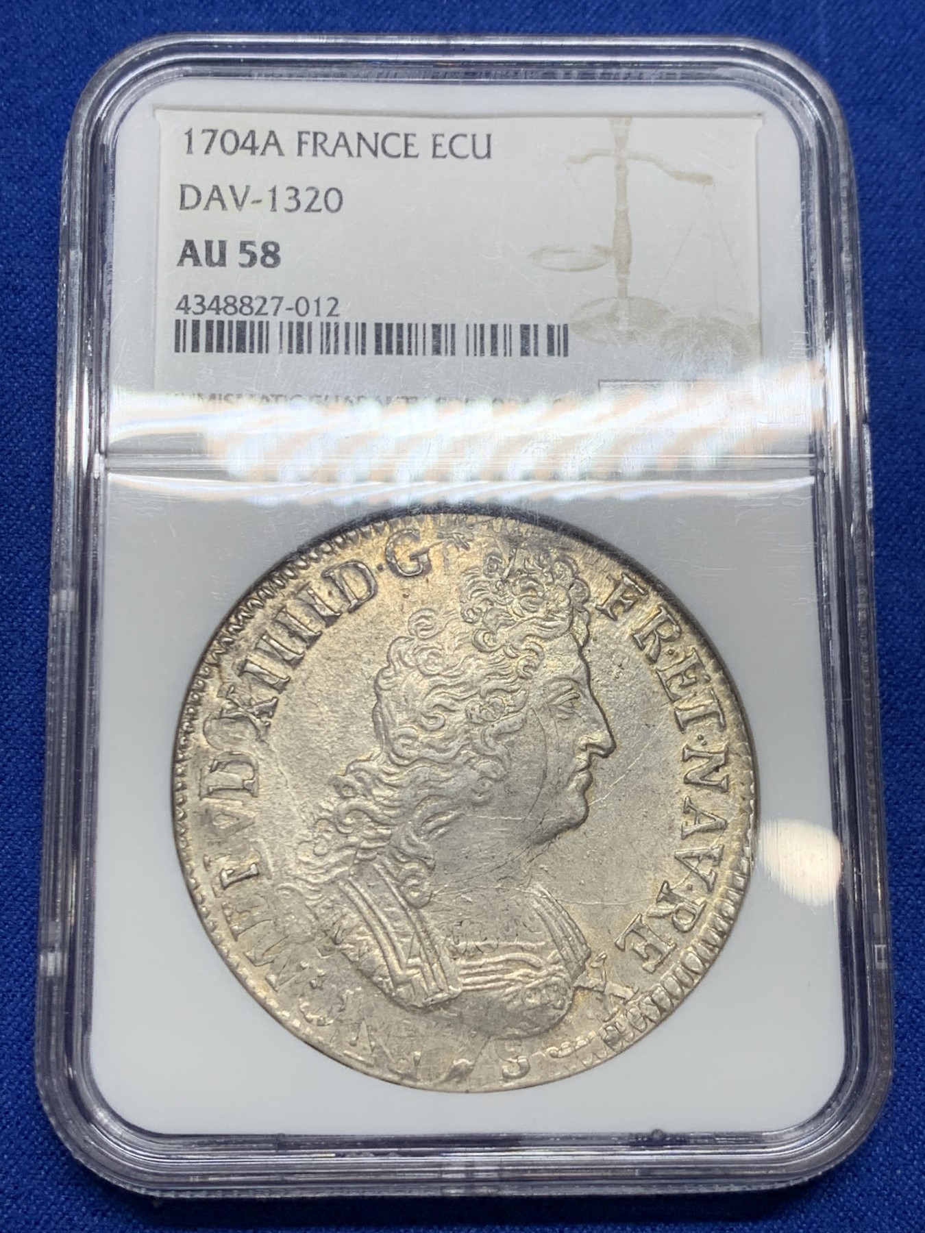 《竞宝斋》圣诞专辑  第二场  第228场 定制纪念章相赠 (全场顺丰包邮) NGC-MS58 法国 1704年 巴黎厂 珍稀度R2等级 路易十四 埃居大银币