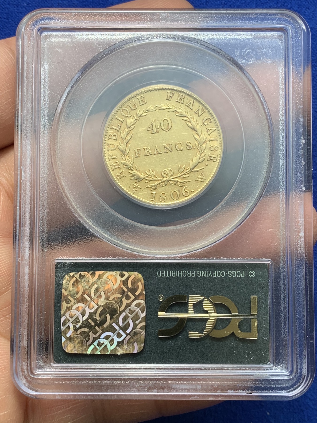 《竞宝斋》圣诞专辑  第二场  第228场 定制纪念章相赠 (全场顺丰包邮) PCGS XF45 法国1806年拿破仑一世40法郎金币 里尔造币厂 非常少见厂标 老绿盒严评 21年ha拍卖行拍出一枚同版ngcAU53含佣1560刀约11000rmb 铸造量仅4336枚 克劳斯钱币目录中XF40估价2500刀