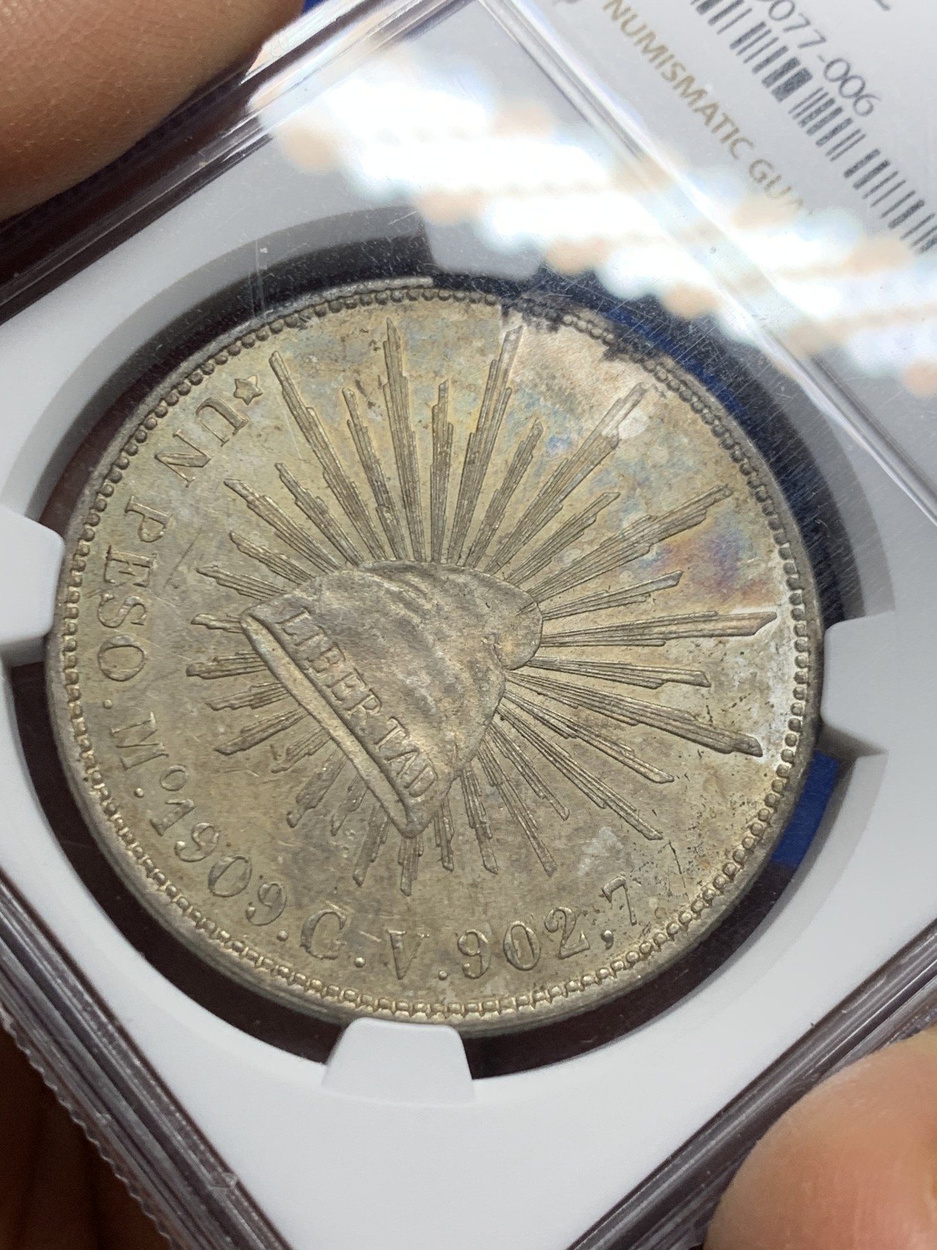 《竞宝斋》圣诞专辑  第二场  第228场 定制纪念章相赠 (全场顺丰包邮) NGC MS62 墨西哥1909年直边鹰洋 原光五彩 非常漂亮