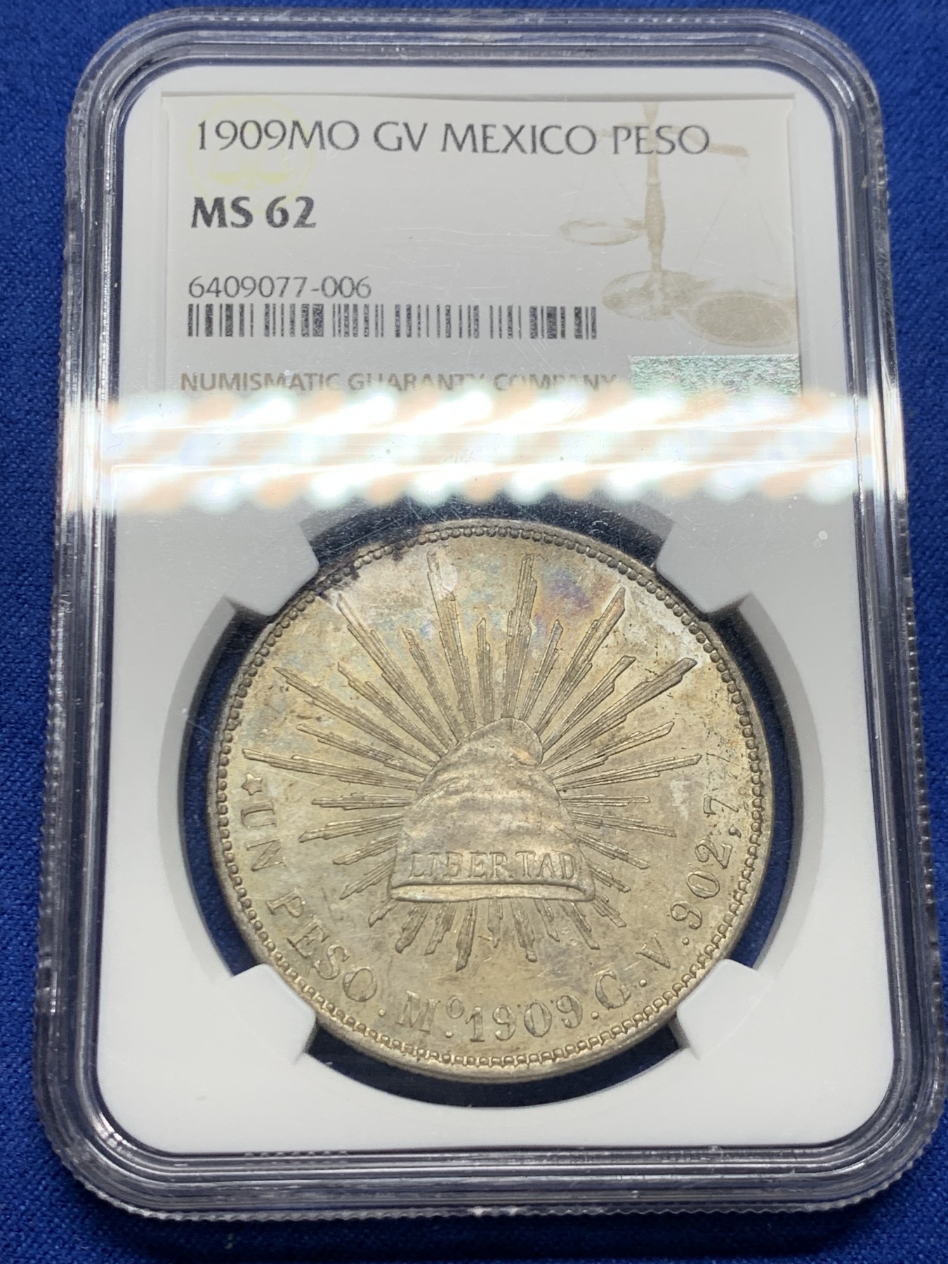 《竞宝斋》圣诞专辑  第二场  第228场 定制纪念章相赠 (全场顺丰包邮) NGC MS62 墨西哥1909年直边鹰洋 原光五彩 非常漂亮