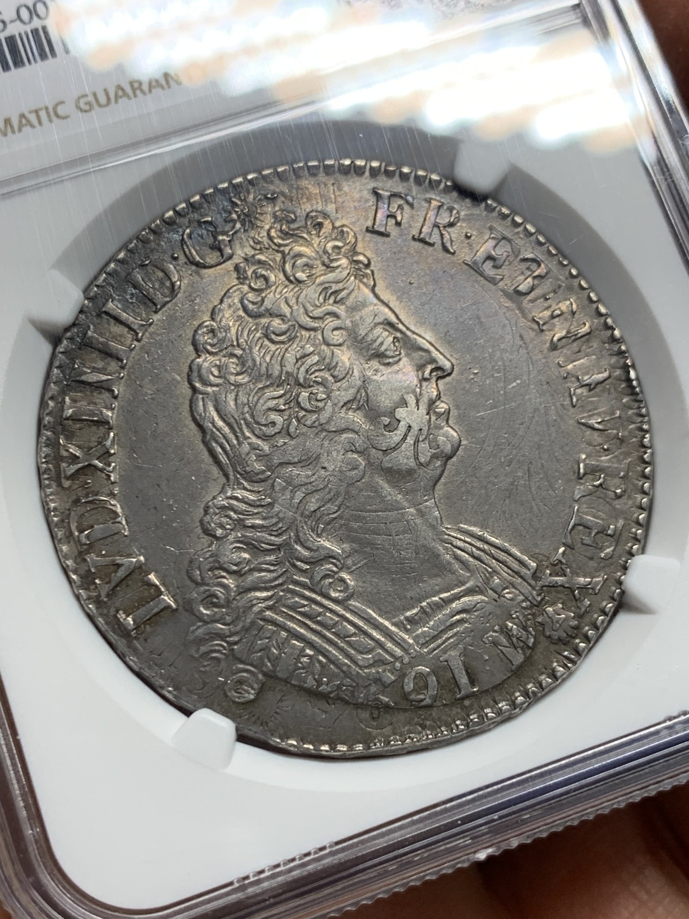 《竞宝斋》圣诞专辑  第二场  第228场 定制纪念章相赠 (全场顺丰包邮) NGC-XF45 1702年 法国 路易十四 1埃居 银币 老包浆，细节佳