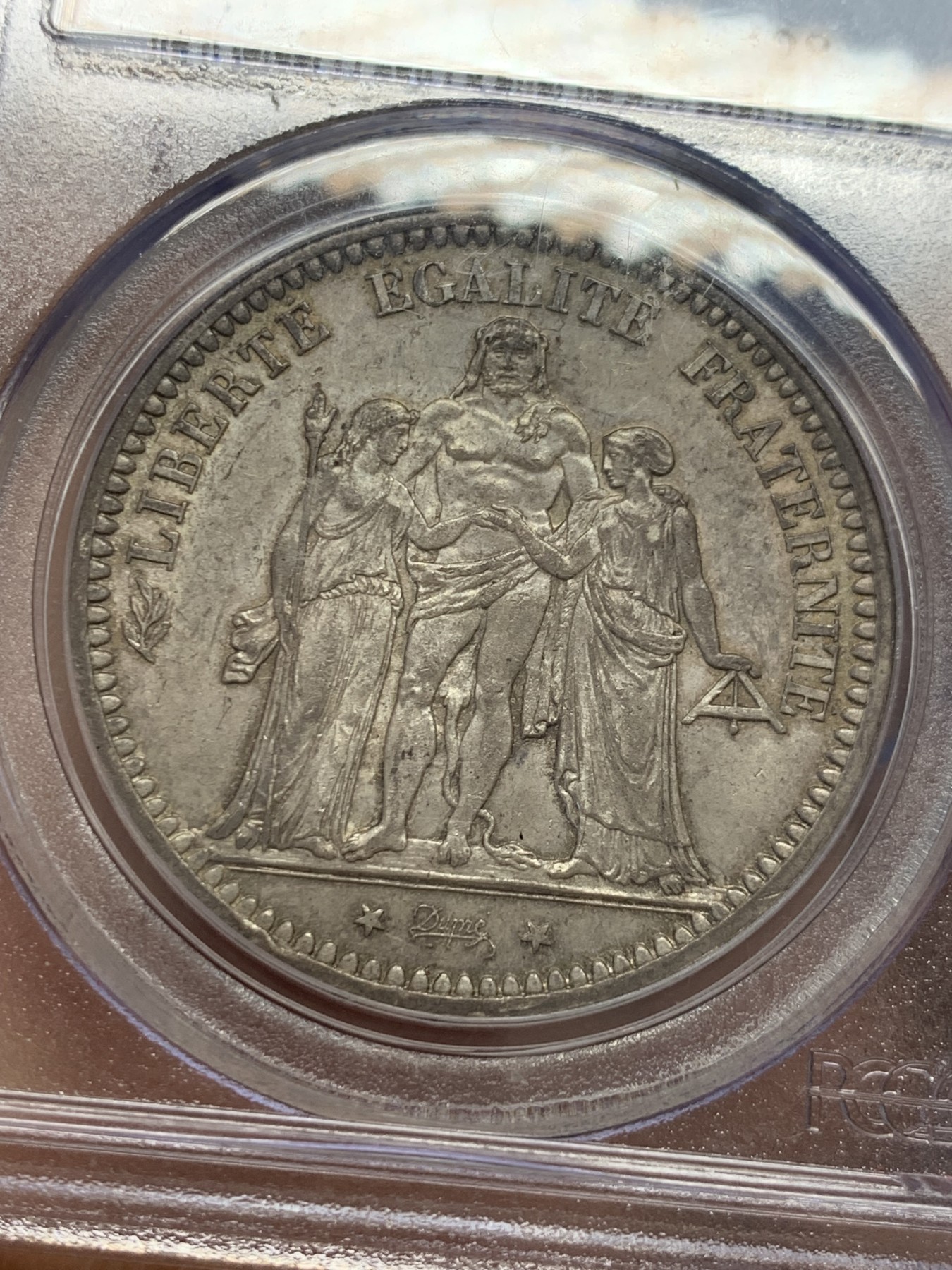 《竞宝斋》圣诞专辑  第二场  第228场 定制纪念章相赠 (全场顺丰包邮) PCGS-MS63 法国 1871巴黎公社大力神5法郎银币，这不是三共也不是二共，而是第一个无产阶级临时政府，厂标三叉戟，国内首见！