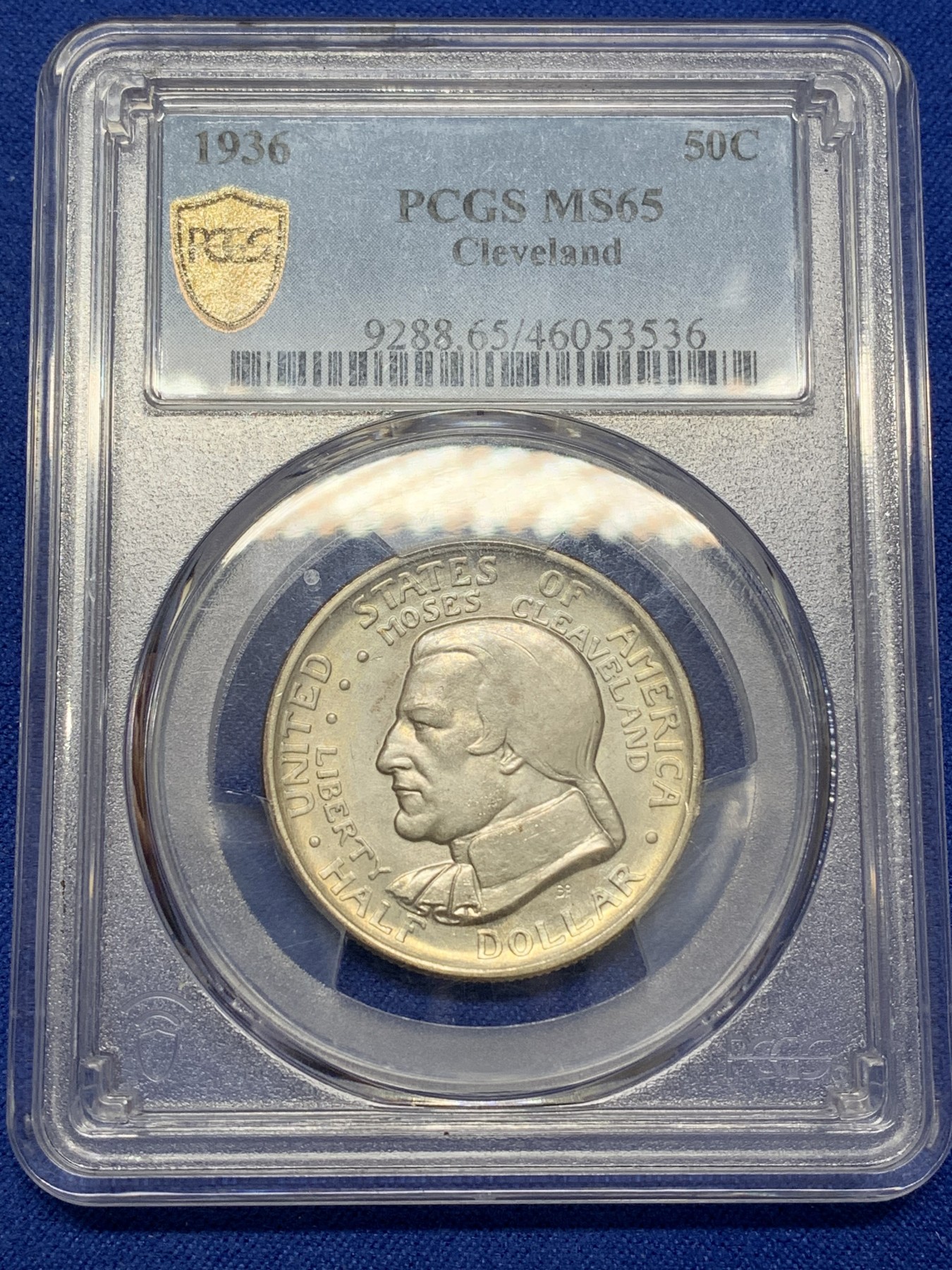 《竞宝斋》圣诞专辑  第二场  第228场 定制纪念章相赠 (全场顺丰包邮) PCGS-MS65 美国 1936年 克利夫兰半美元纪念币 背面金色包浆 高分