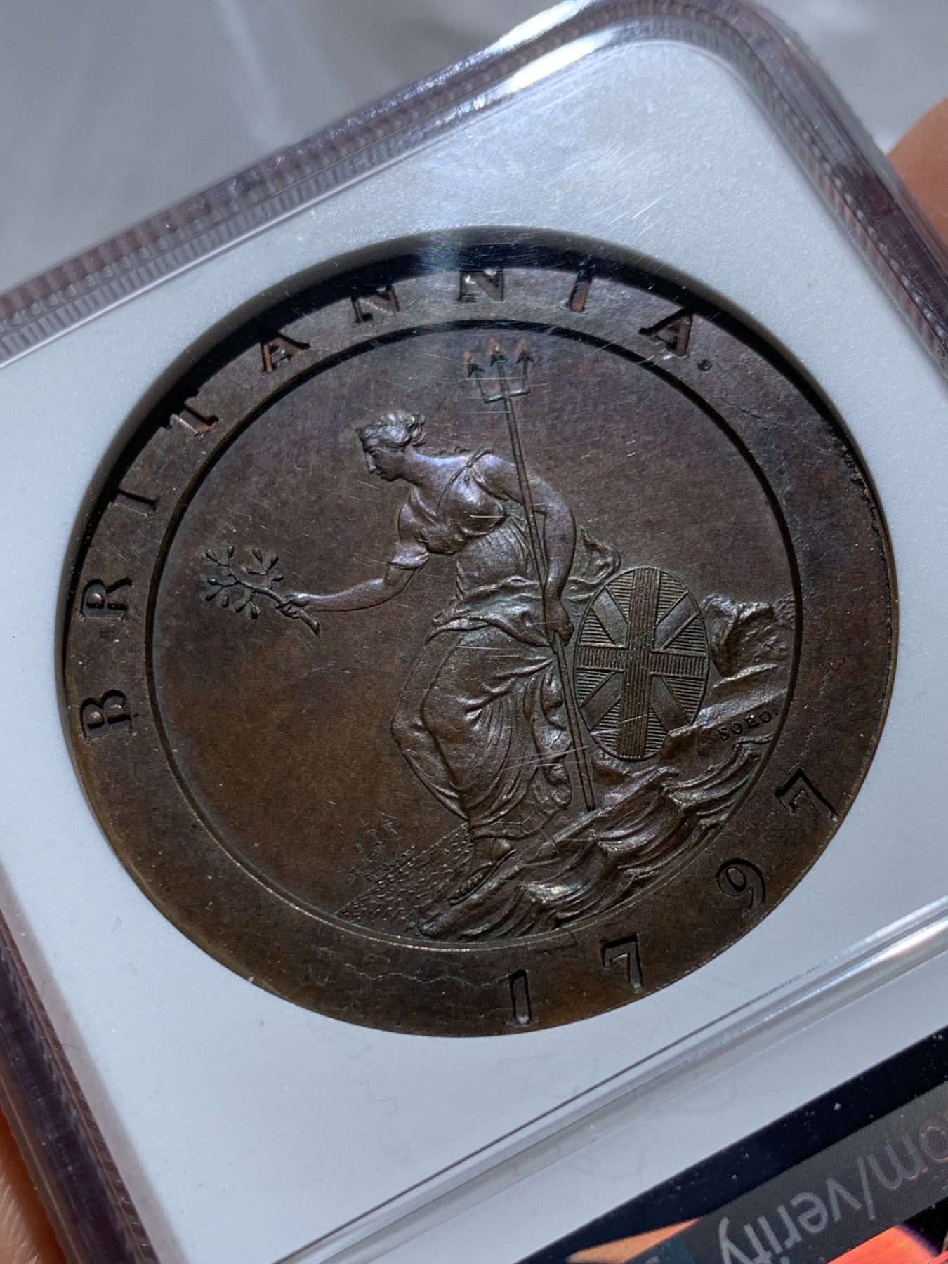 《竞宝斋》圣诞专辑  第二场  第228场 定制纪念章相赠 (全场顺丰包邮) NGC PF62 英国1797乔治三世精制车轮2便士，世界上最早的机制币，SOHO名誉品