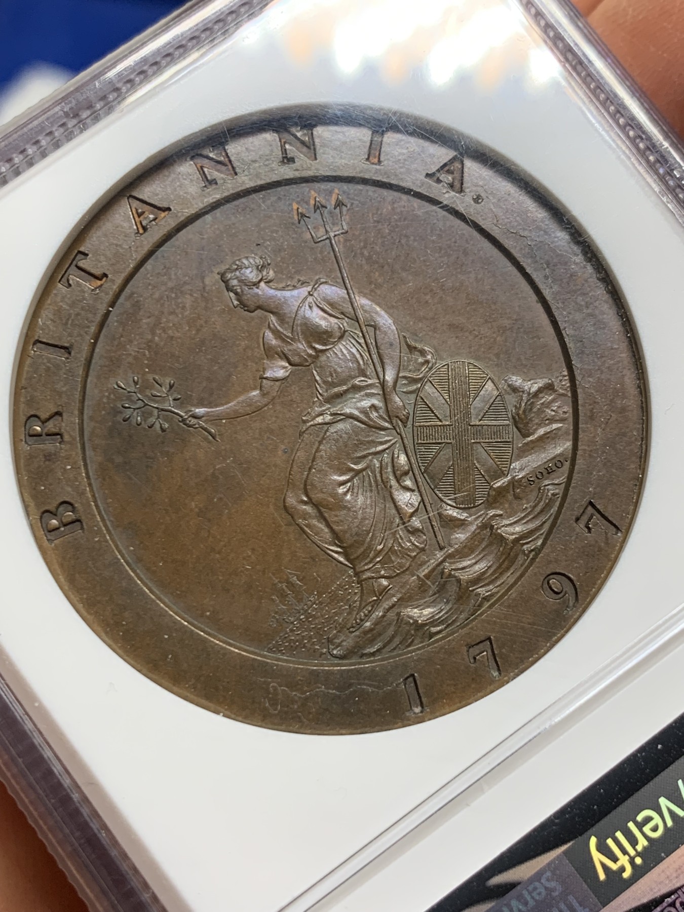 《竞宝斋》圣诞专辑  第二场  第228场 定制纪念章相赠 (全场顺丰包邮) NGC PF62 英国1797乔治三世精制车轮2便士，世界上最早的机制币，SOHO名誉品