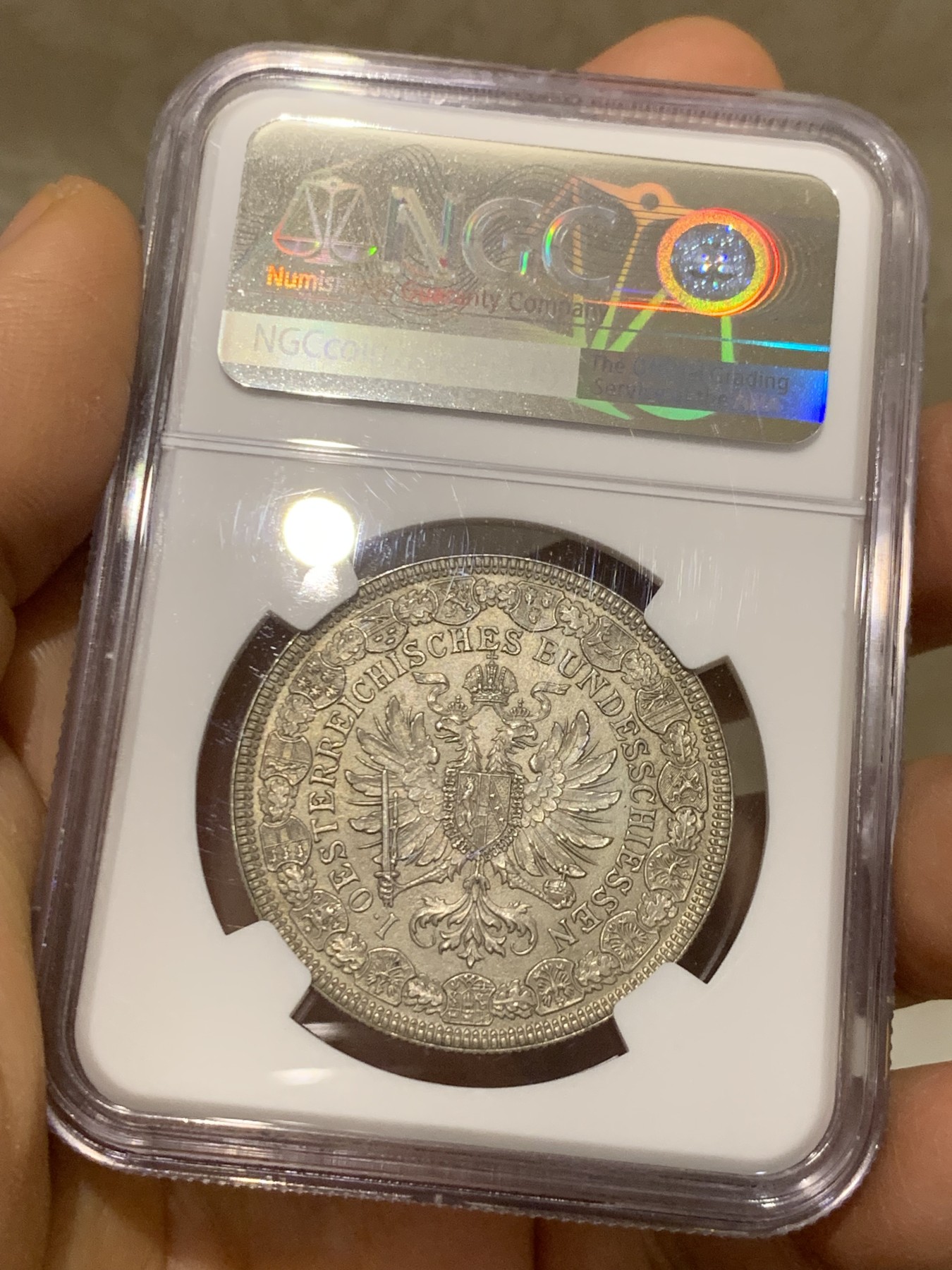 《竞宝斋》圣诞专辑  第二场  第228场 定制纪念章相赠 (全场顺丰包邮) NGC-MS65 奥地利 1880 射击节泰勒/2弗洛林 浮雕生动 构图精妙 安东 沙夫 经典设计 NGC亚军分 首拍品种