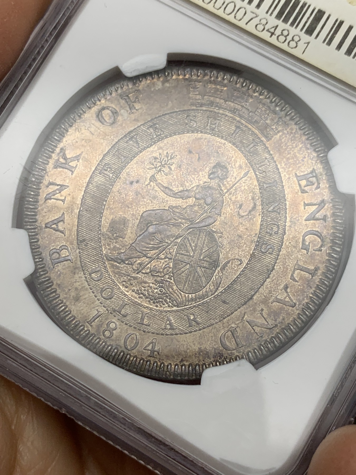 《竞宝斋》圣诞专辑  第二场  第228场 定制纪念章相赠 (全场顺丰包邮) NGC-MS62 英国乔三 1804年 英格兰银行 5先令大银币 一流的传世包浆 暴涨品种 底板带PL版 状态好