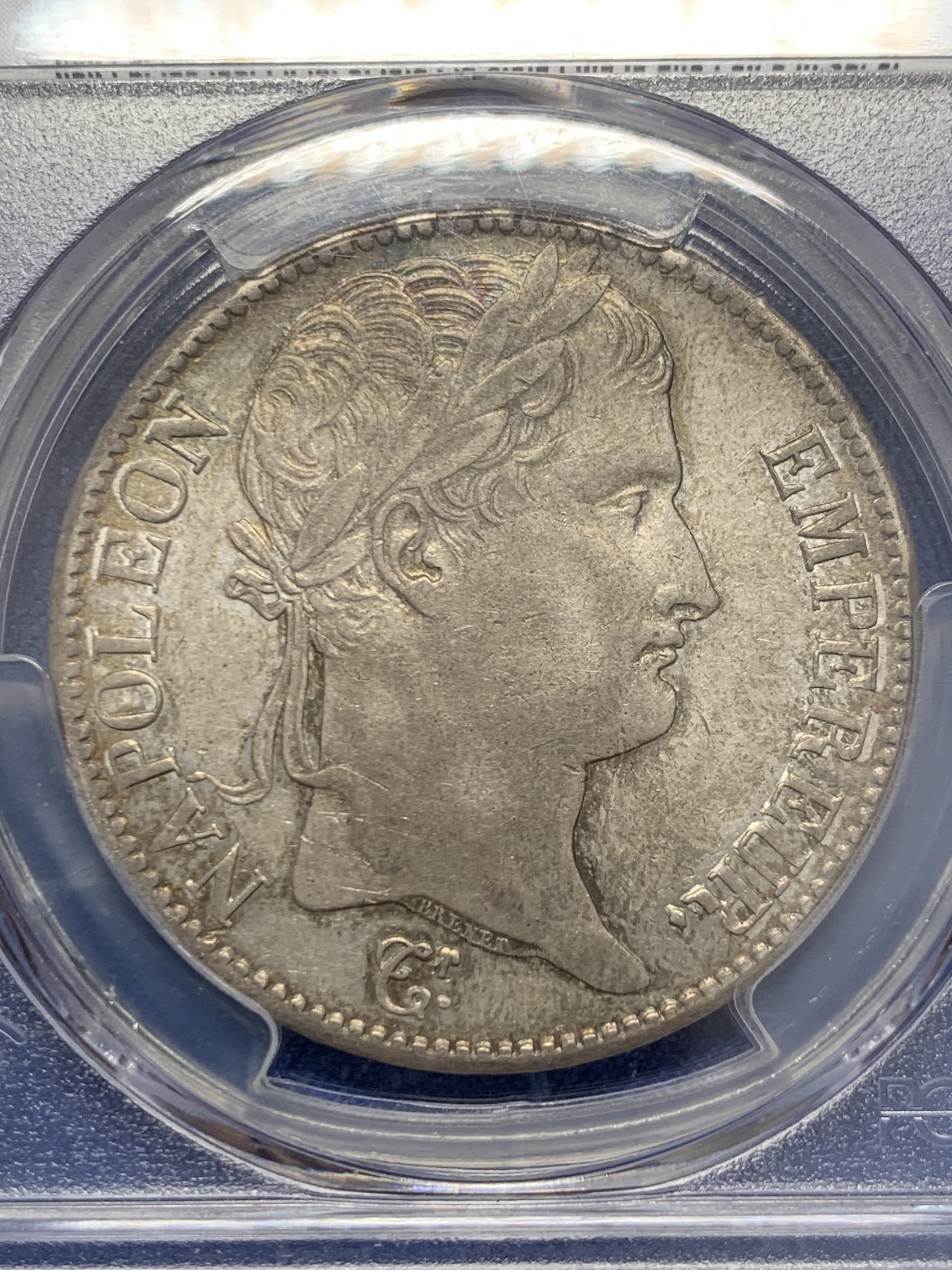 《竞宝斋》圣诞专辑  第二场  第228场 定制纪念章相赠 (全场顺丰包邮) PCGS AU55 法国1813年拿破仑一世5法郎银币 少见鲁昂造币厂 原味带光全深打 55分的1枚 更高分4枚 有分的非常稀少