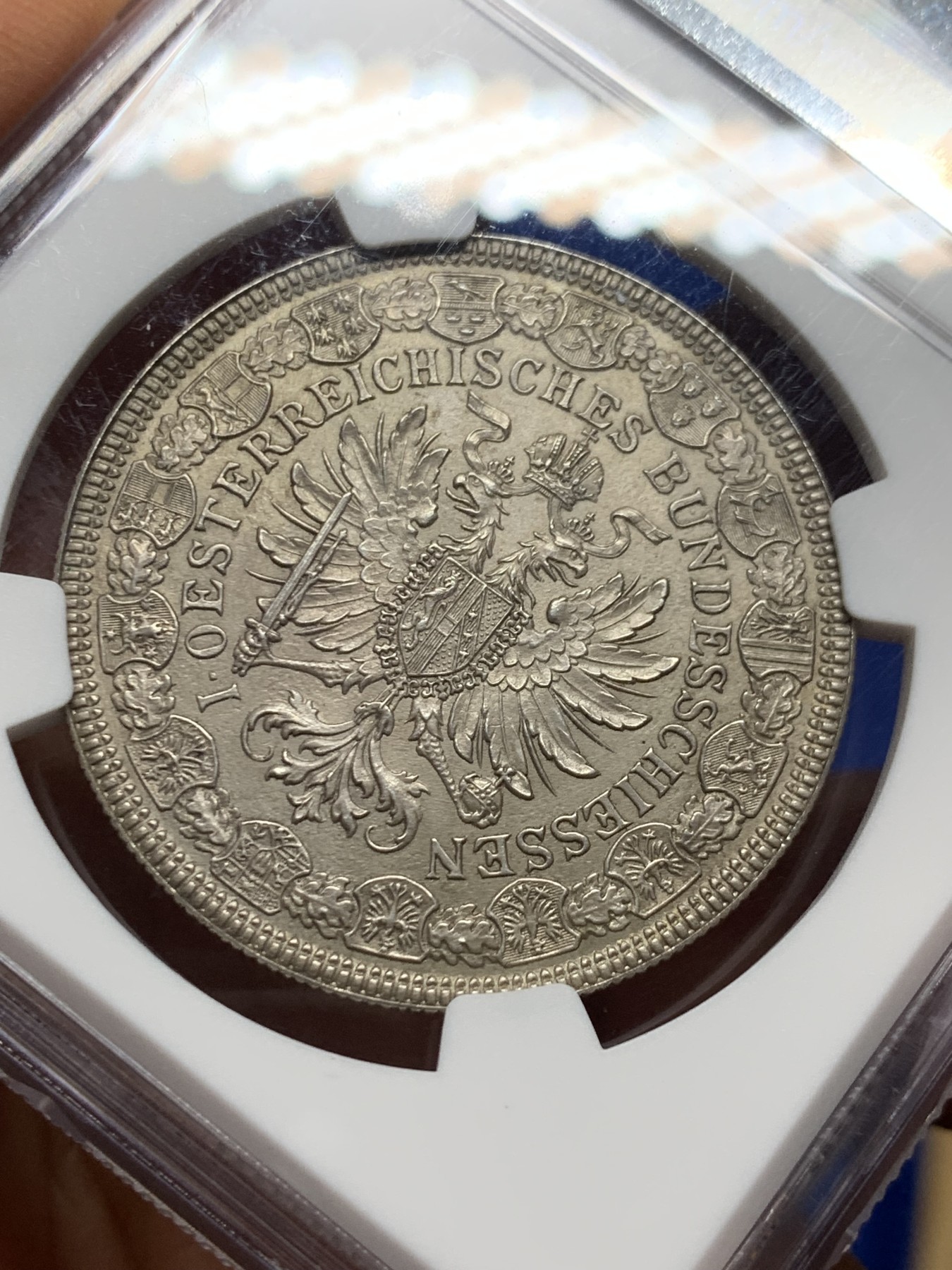 《竞宝斋》圣诞专辑  第二场  第228场 定制纪念章相赠 (全场顺丰包邮) NGC-MS65 奥地利 1880 射击节泰勒/2弗洛林 浮雕生动 构图精妙 安东 沙夫 经典设计 NGC亚军分 首拍品种