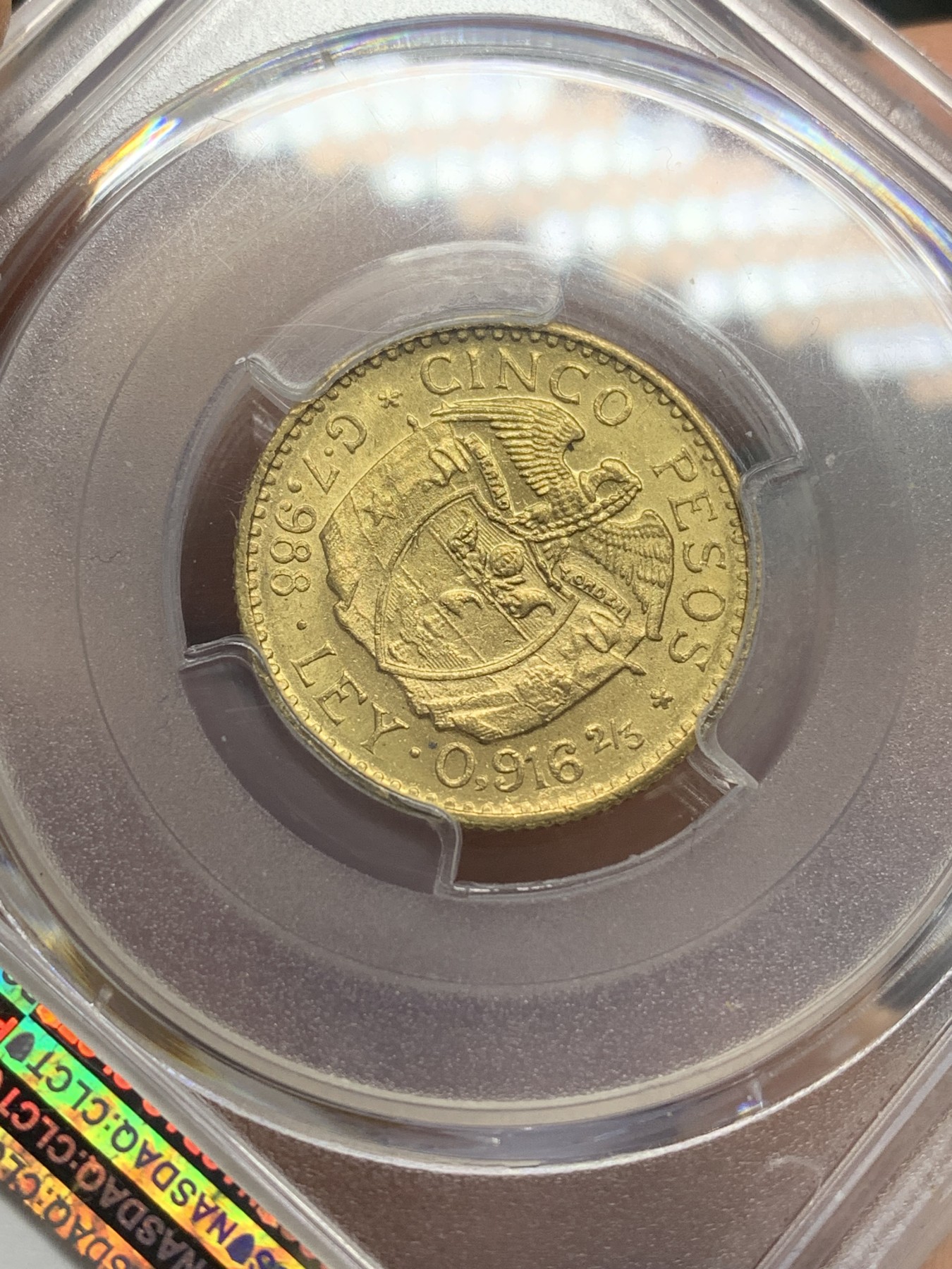 《竞宝斋》圣诞专辑  第二场  第228场 定制纪念章相赠 (全场顺丰包邮) PCGS MS63 哥伦比亚 1924年5比索金币 7.988g 916金