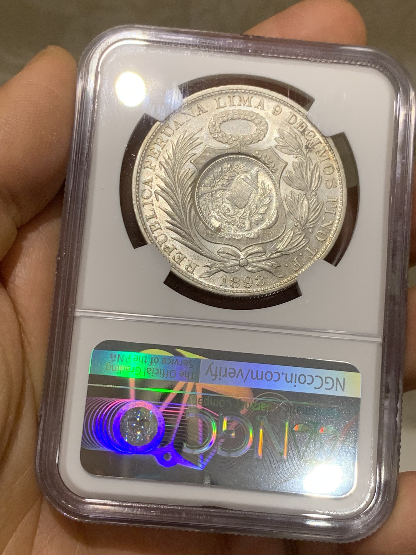 《竞宝斋》圣诞专辑  第二场  第228场 定制纪念章相赠 (全场顺丰包邮) NGC-AU55 危地马拉1894年加盖1比索银币 热门品种 低评好状态