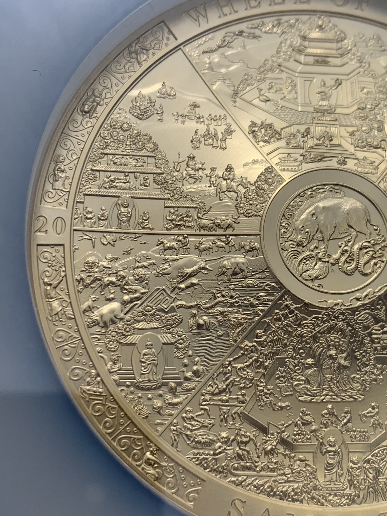 《竞宝斋》圣诞专辑  第二场  第228场 定制纪念章相赠 (全场顺丰包邮) NGC MS70 2019年库克考古学系列-生命之轮镀金银币（限量-蓝标首期）， 65mm，3盎司，999银，市场价值5000+，发行量33枚。