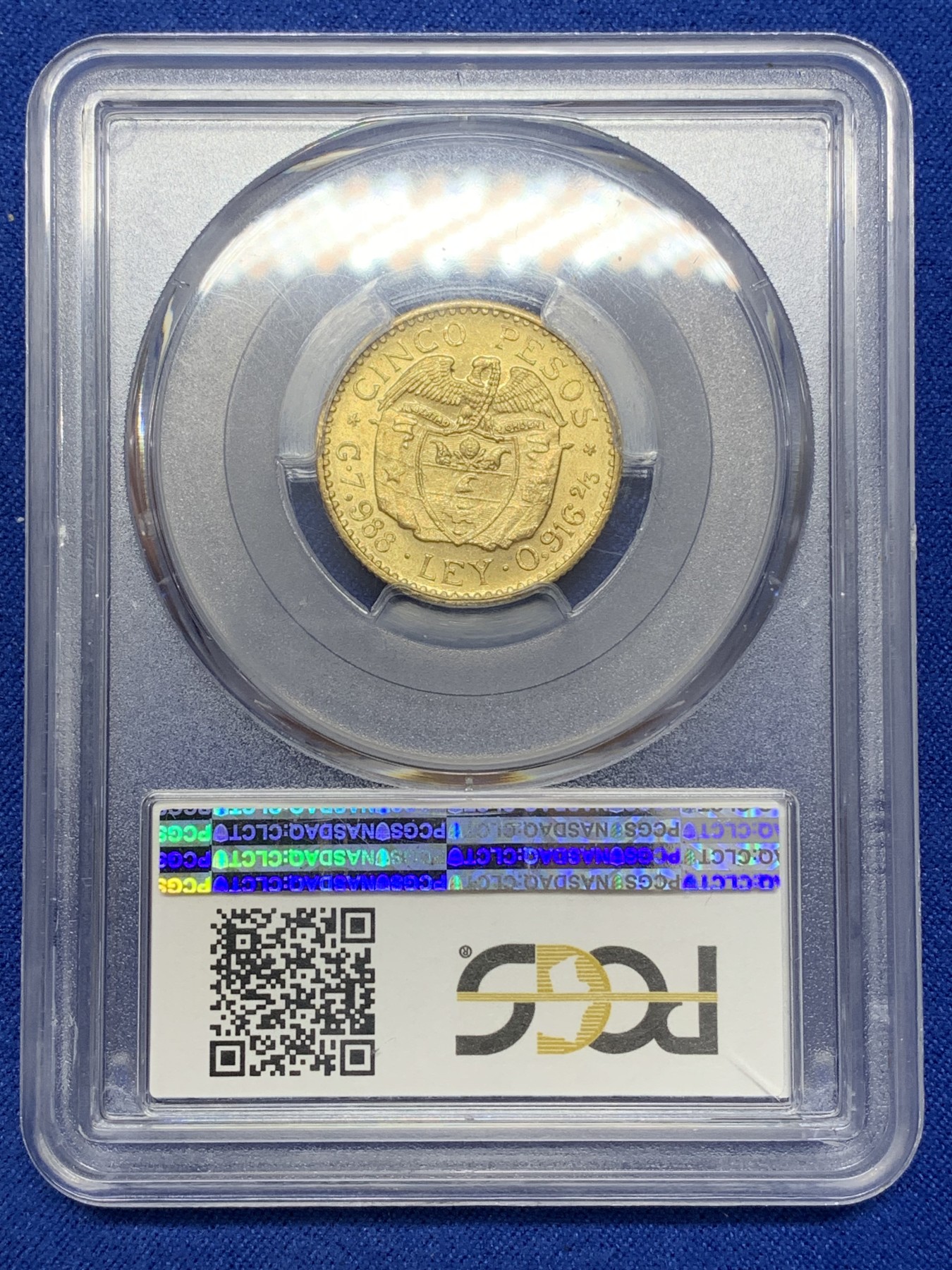 《竞宝斋》圣诞专辑  第二场  第228场 定制纪念章相赠 (全场顺丰包邮) PCGS MS63 哥伦比亚 1924年5比索金币 7.988g 916金