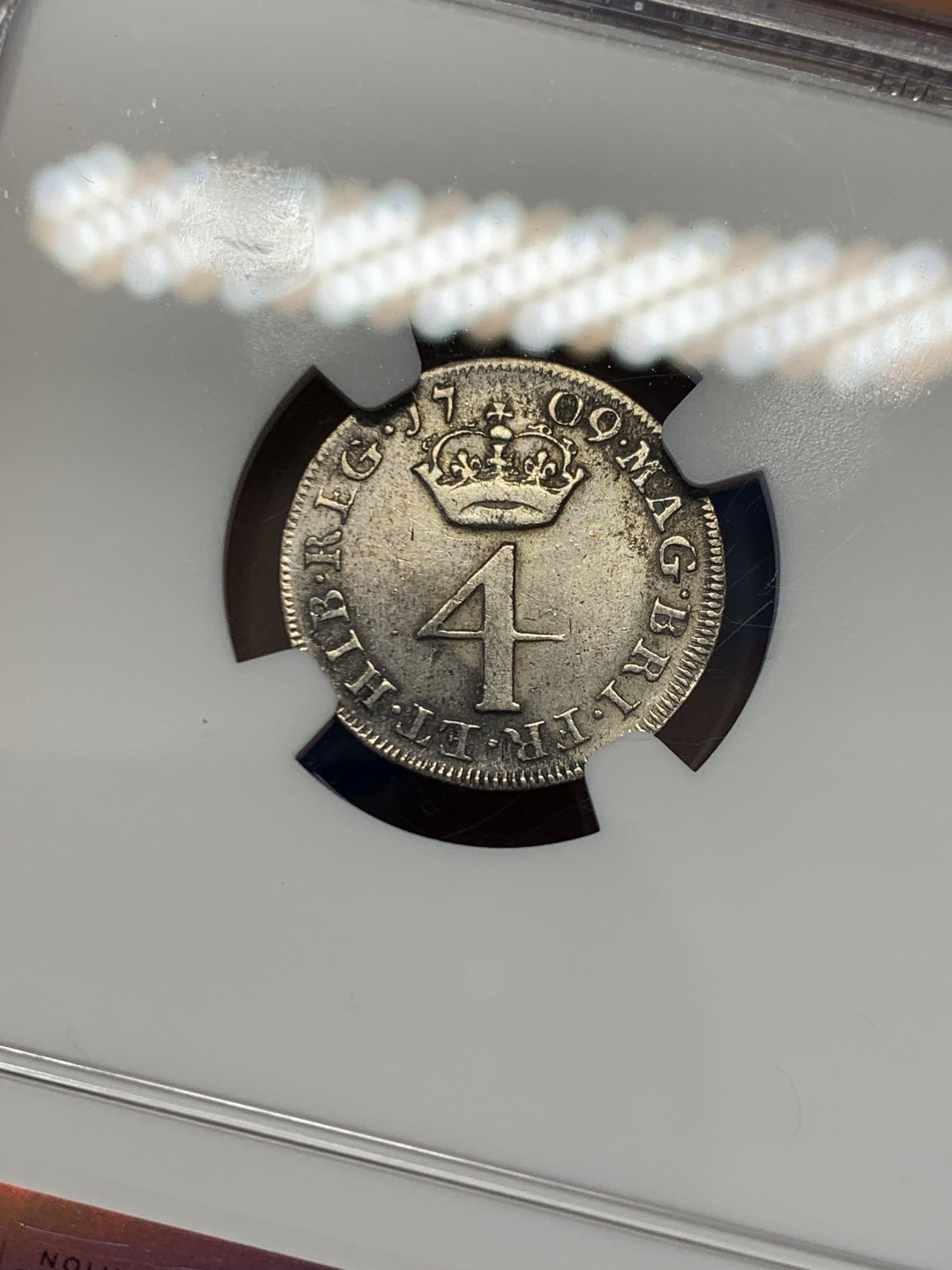 《竞宝斋》圣诞专辑  第二场  第228场 定制纪念章相赠 (全场顺丰包邮) 4枚一组 NGC 英国1709安妮女王濯足币，1P+2P+3P+4P面值，R级珍惜度