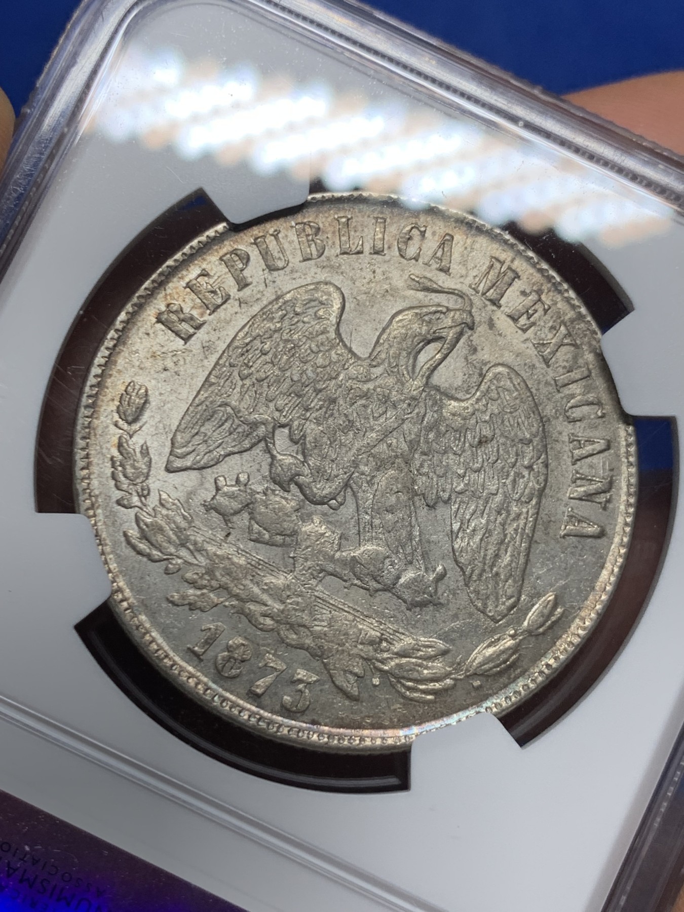 《竞宝斋》圣诞专辑  第二场  第228场 定制纪念章相赠 (全场顺丰包邮) NGC MS61 墨西哥 1873年 PI 天平鹰洋 1比索银币 底板带光 包浆带彩 非常不错