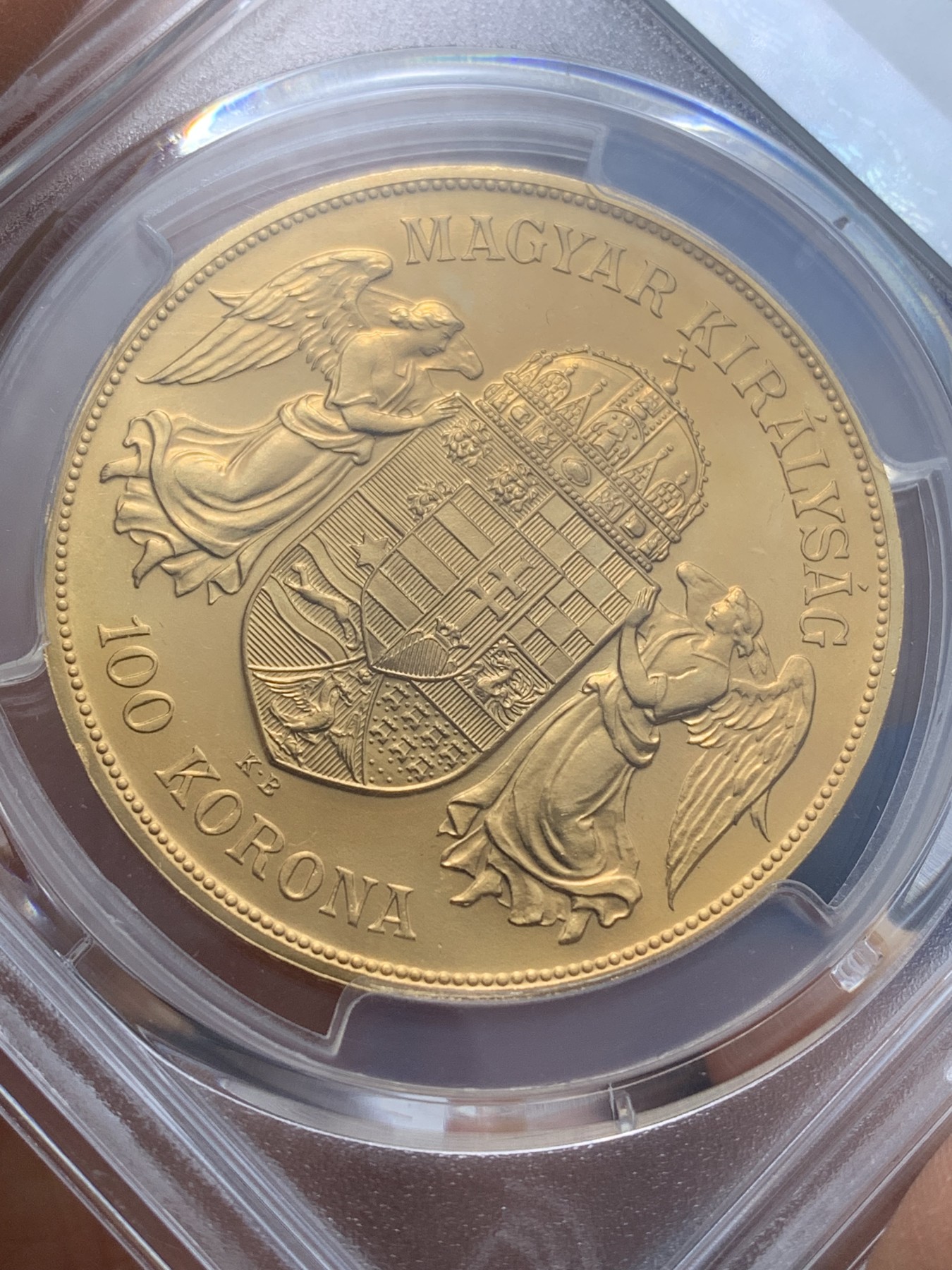 《竞宝斋》圣诞专辑  第二场  第228场 定制纪念章相赠 (全场顺丰包邮) PCGS-MS67 奥匈帝国匈牙利（1908）100克朗金币 后铸 33.88克，成色90%，品相极美