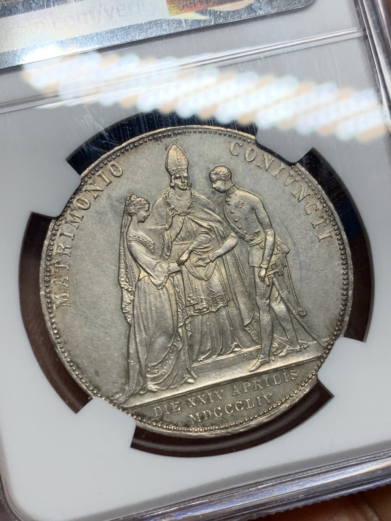 《竞宝斋》圣诞专辑  第二场  第228场 定制纪念章相赠 (全场顺丰包邮) NGC-MS62 奥匈帝国 1854年 2盾 茜茜公主大婚纪念银币 包浆纯粹 浮雕神圣深邃 年度收藏精选