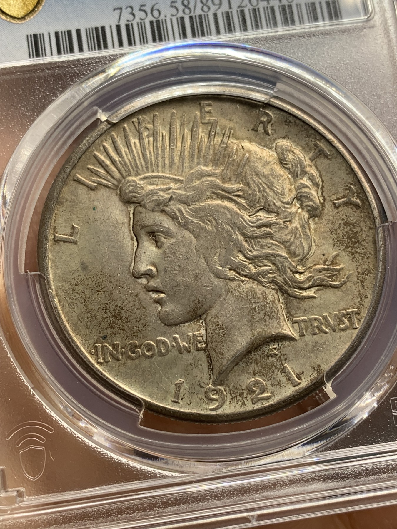 《竞宝斋》圣诞专辑  第二场  第228场 定制纪念章相赠 (全场顺丰包邮) PCGS-AU58 美国 1921年 1美元 和平币 首年高浮雕 和平币中的名誉品 原味包浆