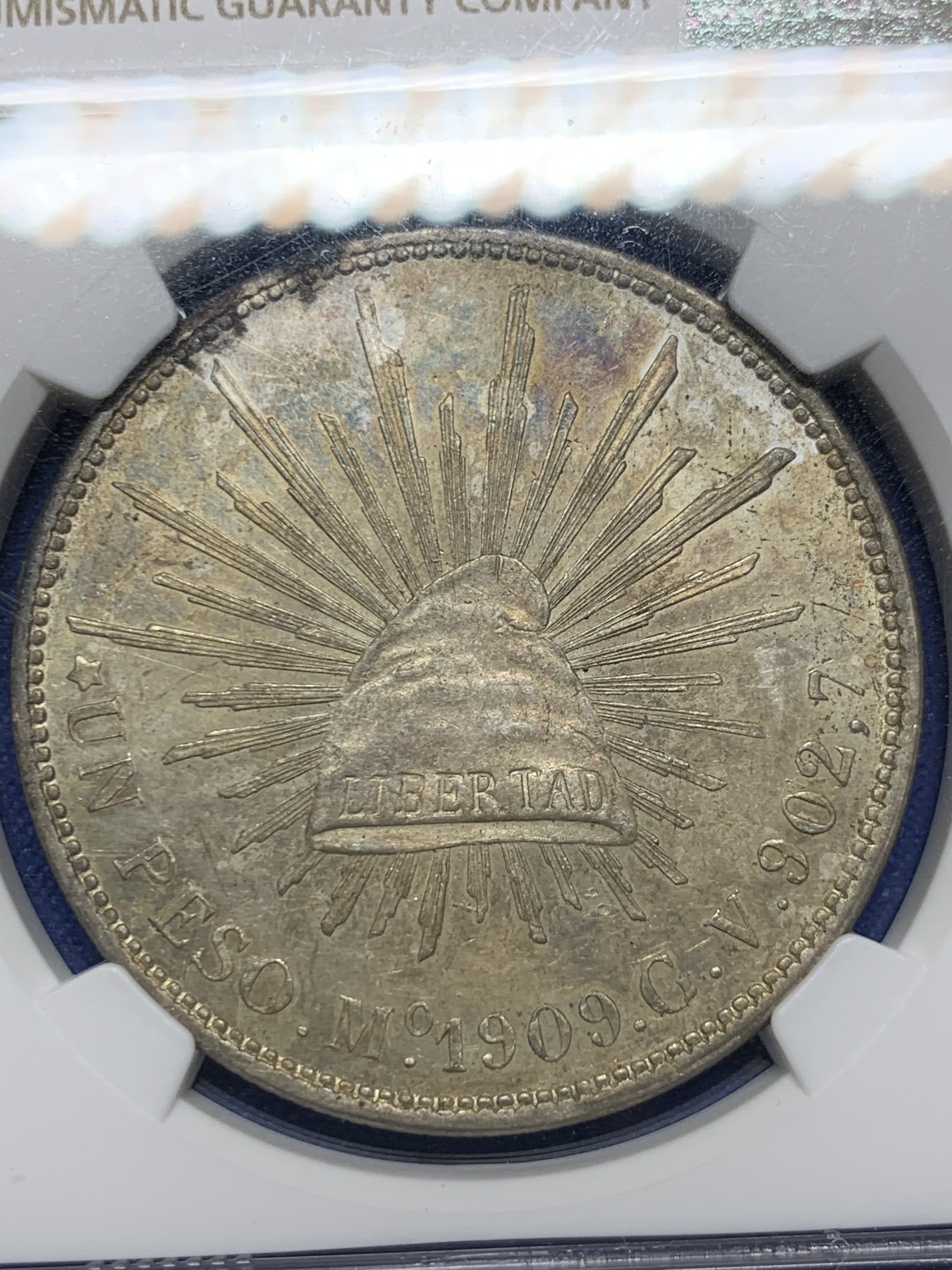 《竞宝斋》圣诞专辑  第二场  第228场 定制纪念章相赠 (全场顺丰包邮) NGC MS62 墨西哥1909年直边鹰洋 原光五彩 非常漂亮