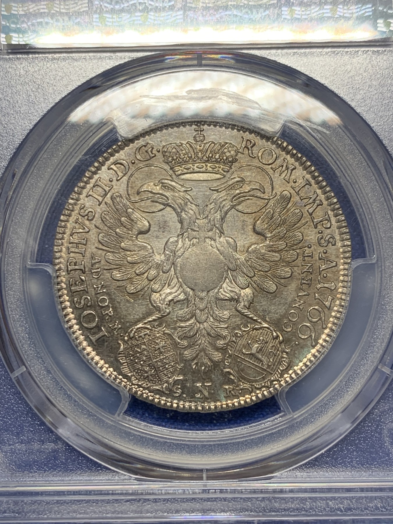 《竞宝斋》圣诞专辑  第二场  第228场 定制纪念章相赠 (全场顺丰包邮) PCGS-MS62 1766神圣罗马帝国弗里德贝格重甲武士1/2泰勒银币 非常少见，PL底板