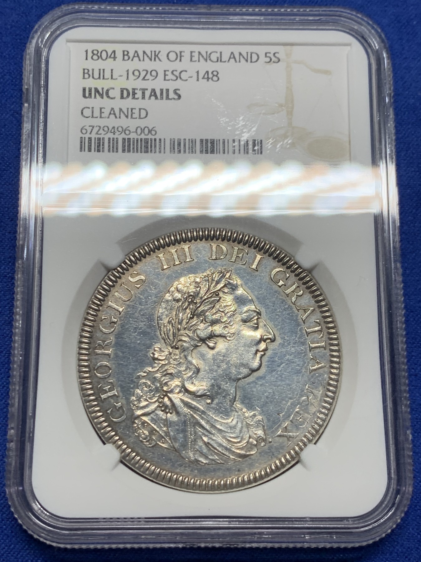 《竞宝斋》圣诞专辑  第二场  第228场 定制纪念章相赠 (全场顺丰包邮) NGC UNCD 英国1804年乔治三世5先令银币 ESC-148稀有版别