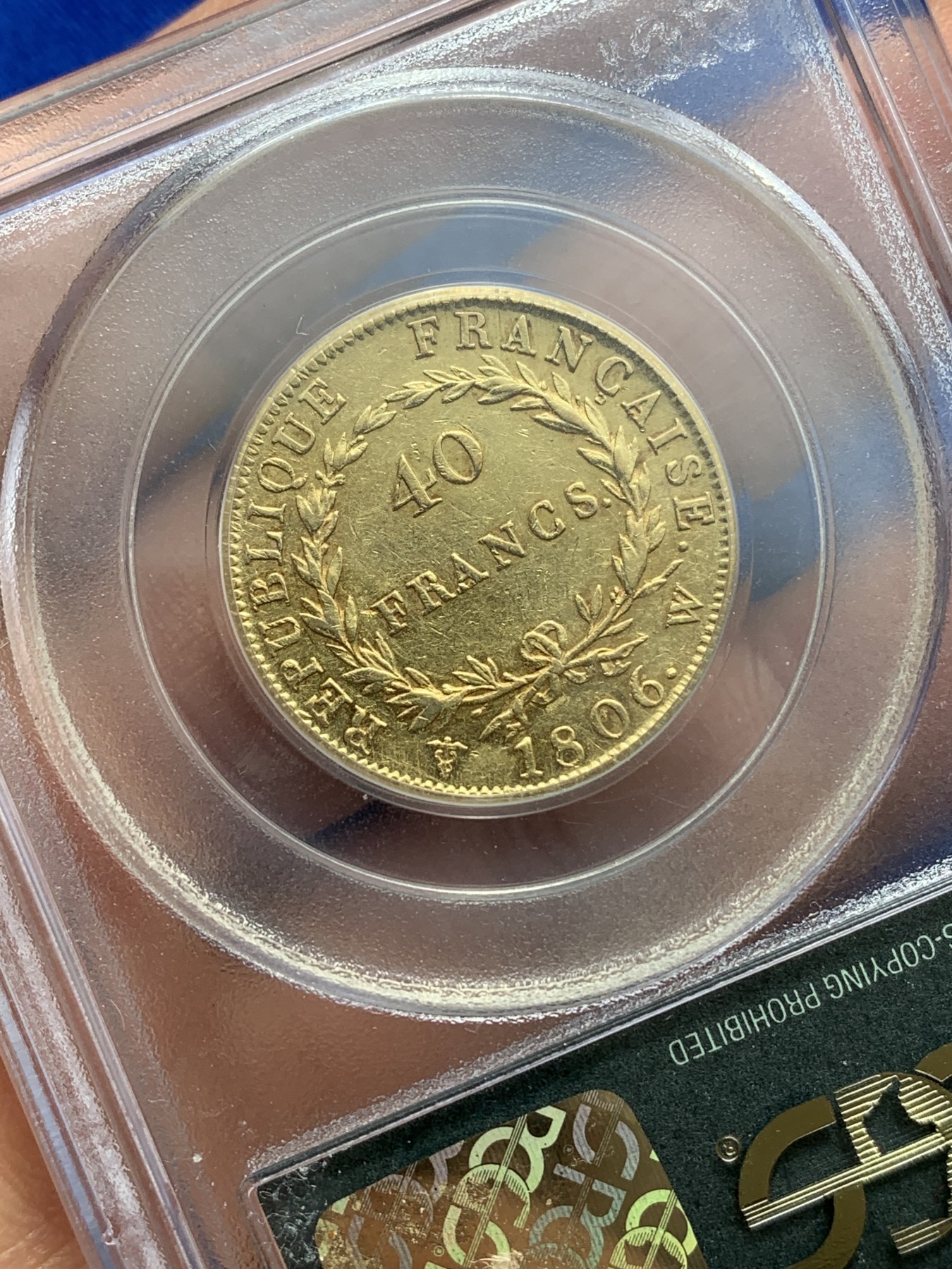 《竞宝斋》圣诞专辑  第二场  第228场 定制纪念章相赠 (全场顺丰包邮) PCGS XF45 法国1806年拿破仑一世40法郎金币 里尔造币厂 非常少见厂标 老绿盒严评 21年ha拍卖行拍出一枚同版ngcAU53含佣1560刀约11000rmb 铸造量仅4336枚 克劳斯钱币目录中XF40估价2500刀