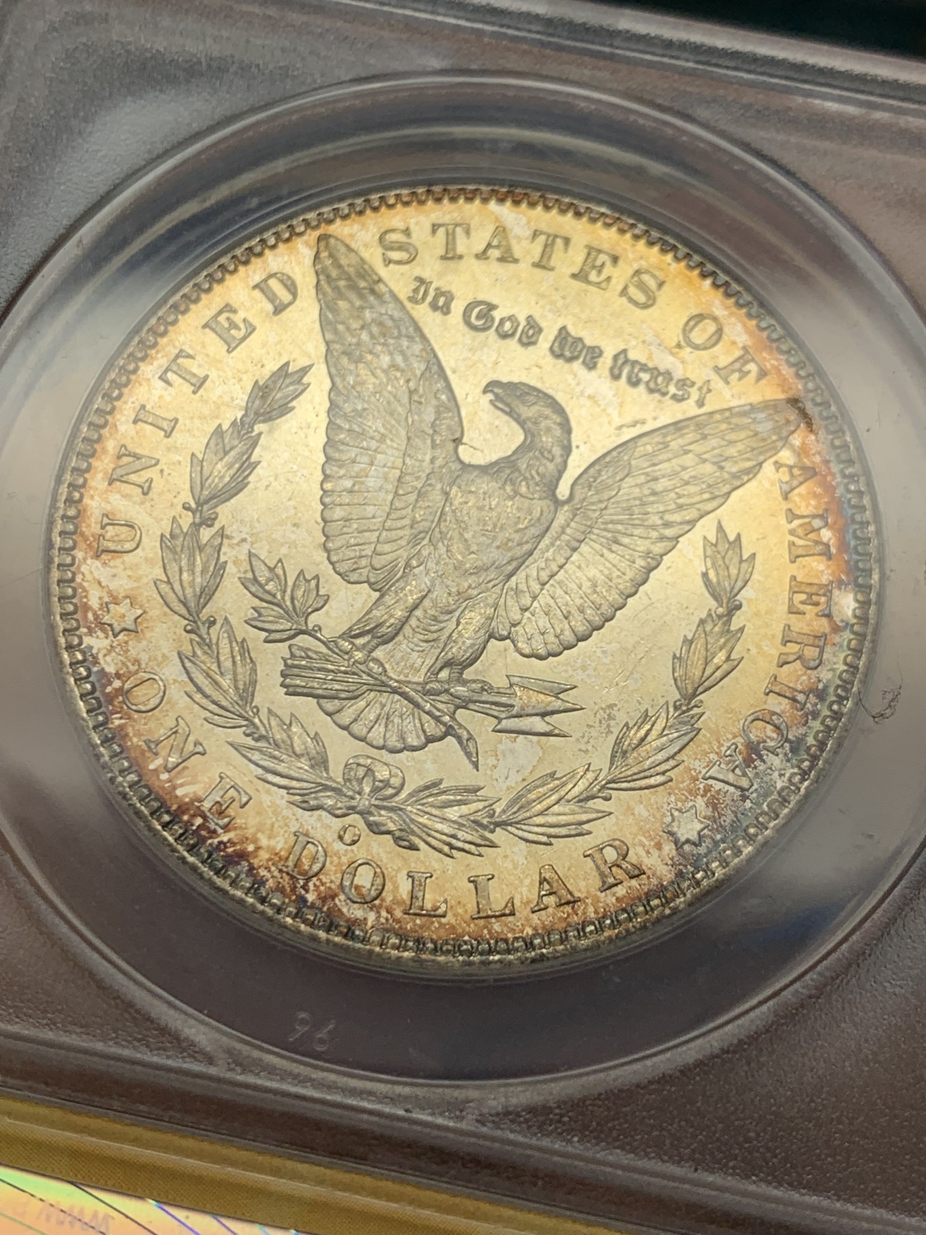 《竞宝斋》圣诞专辑  第二场  第228场 定制纪念章相赠 (全场顺丰包邮) ANACS-MS64PL 美国 1904年 1美元 摩根银币 镜面+金色包浆 可以当镜子的品相