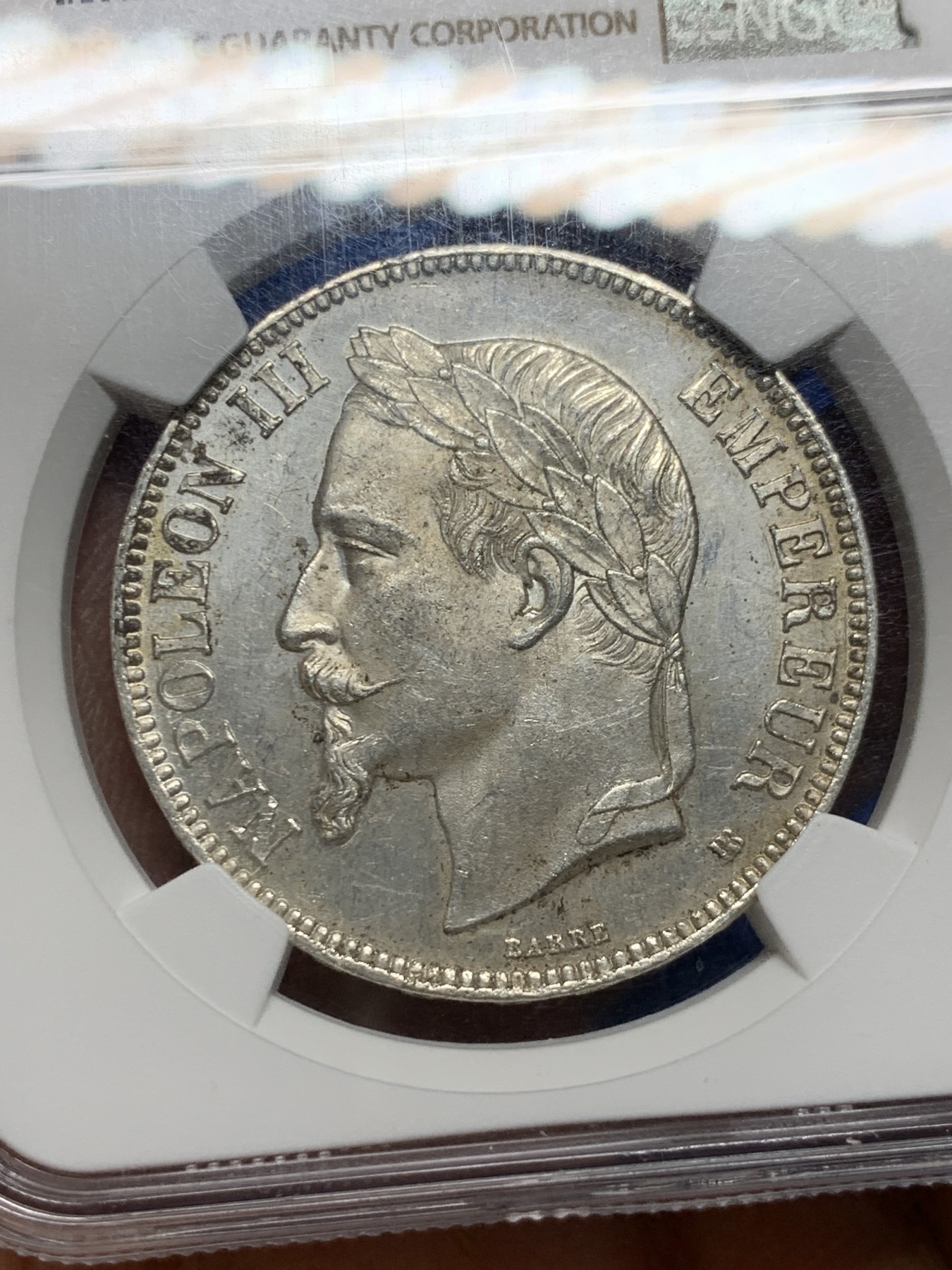 《竞宝斋》圣诞专辑  第二场  第228场 定制纪念章相赠 (全场顺丰包邮) NGC-MS62 法兰西第二帝国 拿破仑三世 1868年5法郎银币  细节满满  淡黄包浆 车轮光犹在 通货常见好品难得  值得入手