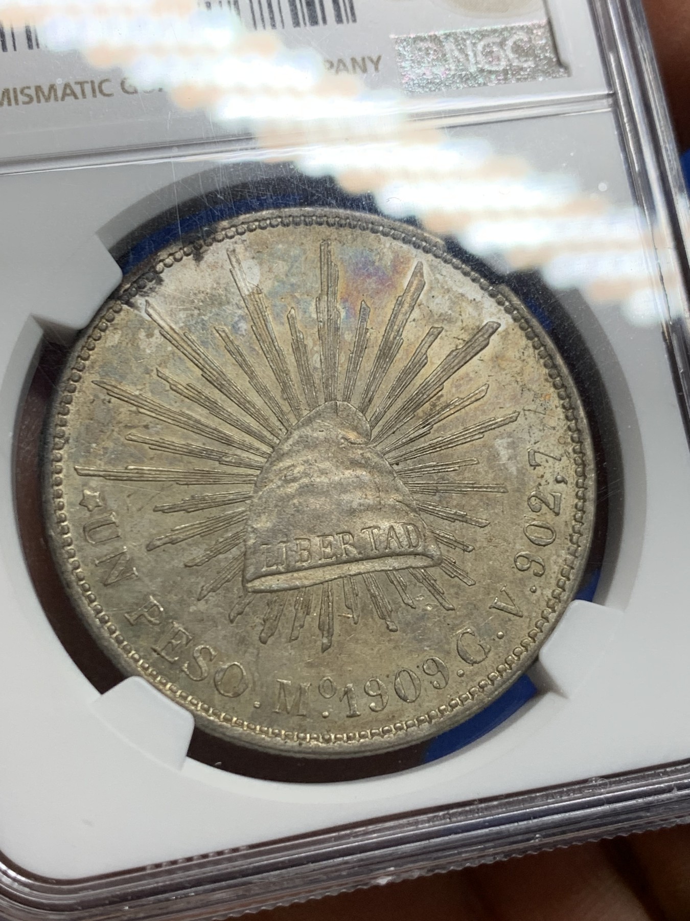 《竞宝斋》圣诞专辑  第二场  第228场 定制纪念章相赠 (全场顺丰包邮) NGC MS62 墨西哥1909年直边鹰洋 原光五彩 非常漂亮