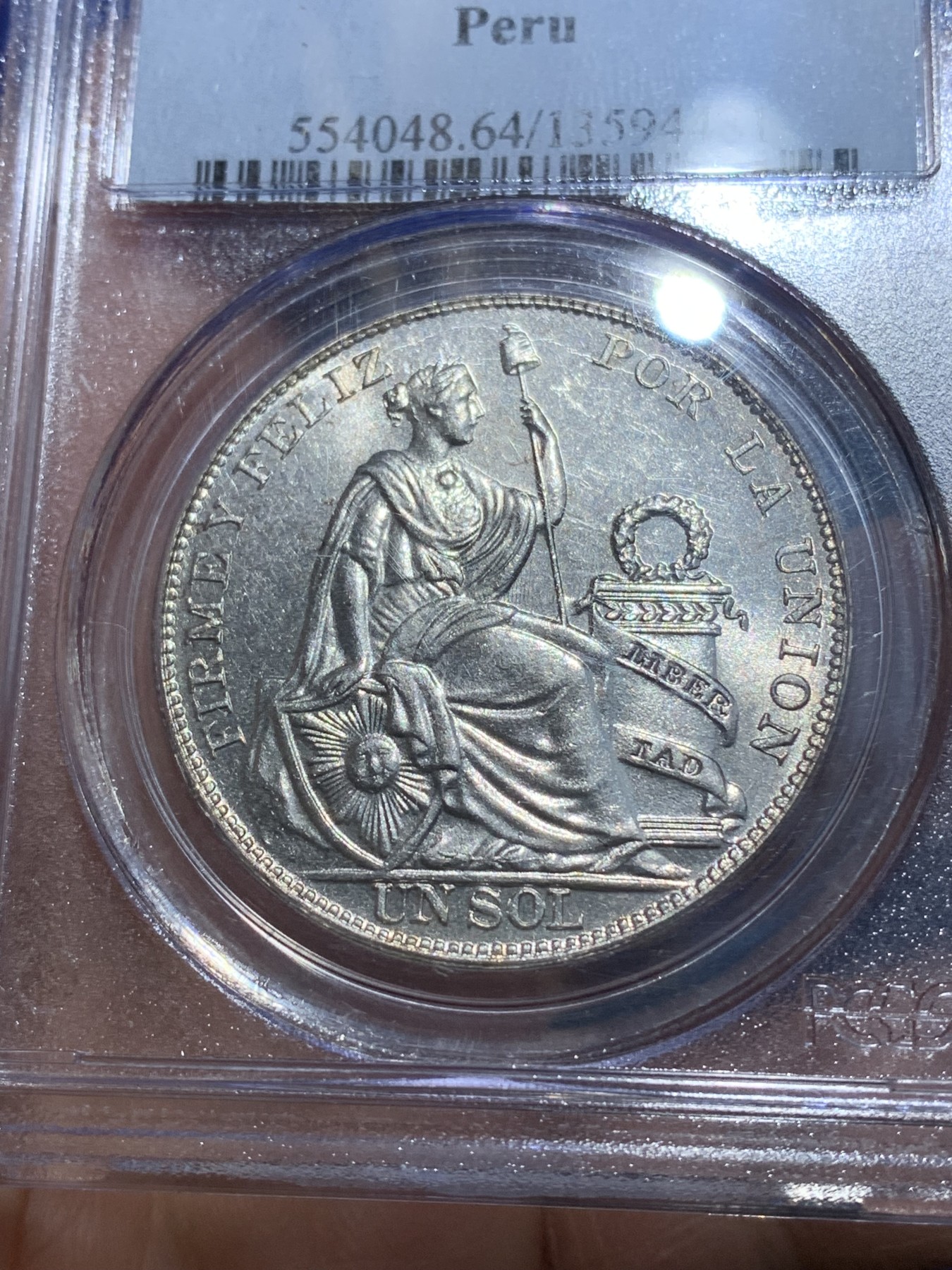 《竞宝斋》圣诞专辑  第二场  第228场 定制纪念章相赠 (全场顺丰包邮) PCGS-MS64 秘鲁 1934年 1索尔 pc早期老白盒 光度十足 分数高