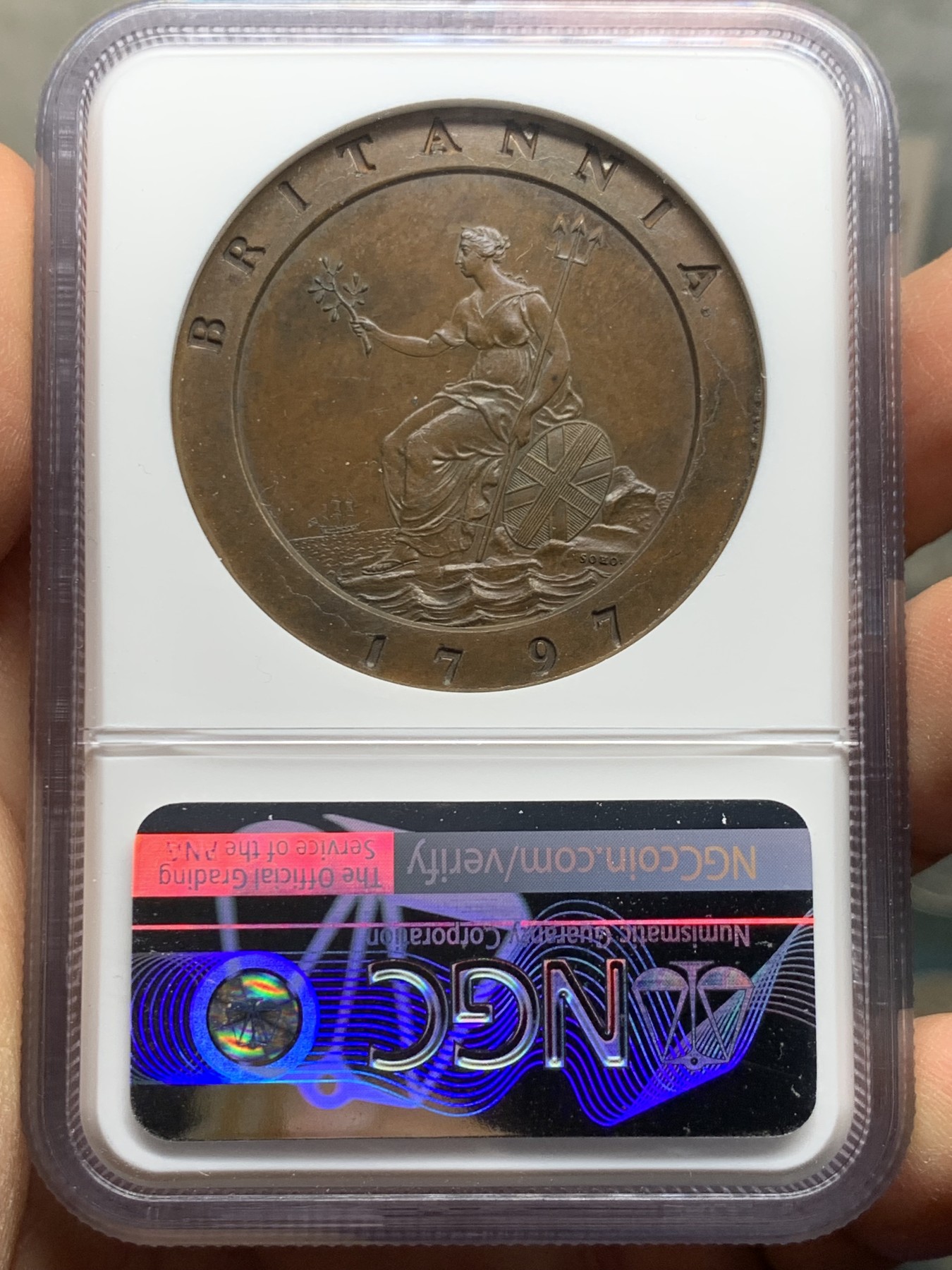 《竞宝斋》圣诞专辑  第二场  第228场 定制纪念章相赠 (全场顺丰包邮) NGC PF62 英国1797乔治三世精制车轮2便士，世界上最早的机制币，SOHO名誉品