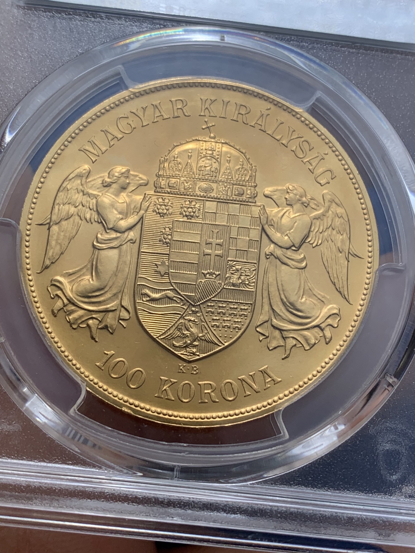 《竞宝斋》圣诞专辑  第二场  第228场 定制纪念章相赠 (全场顺丰包邮) PCGS-MS67 奥匈帝国匈牙利（1908）100克朗金币 后铸 33.88克，成色90%，品相极美